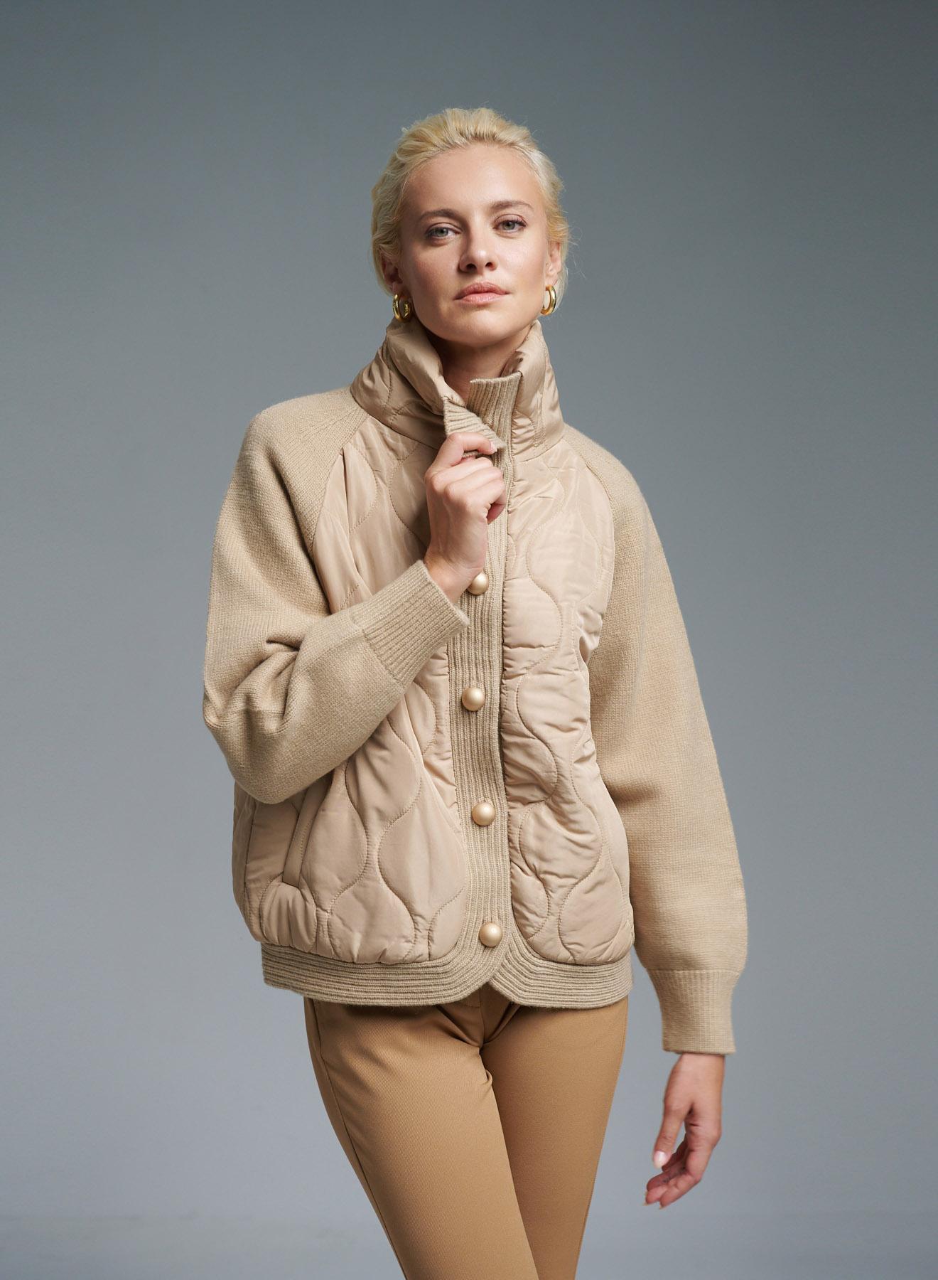 Beige short puffer Jacket with knitted sleeves Monte Cervino - 1