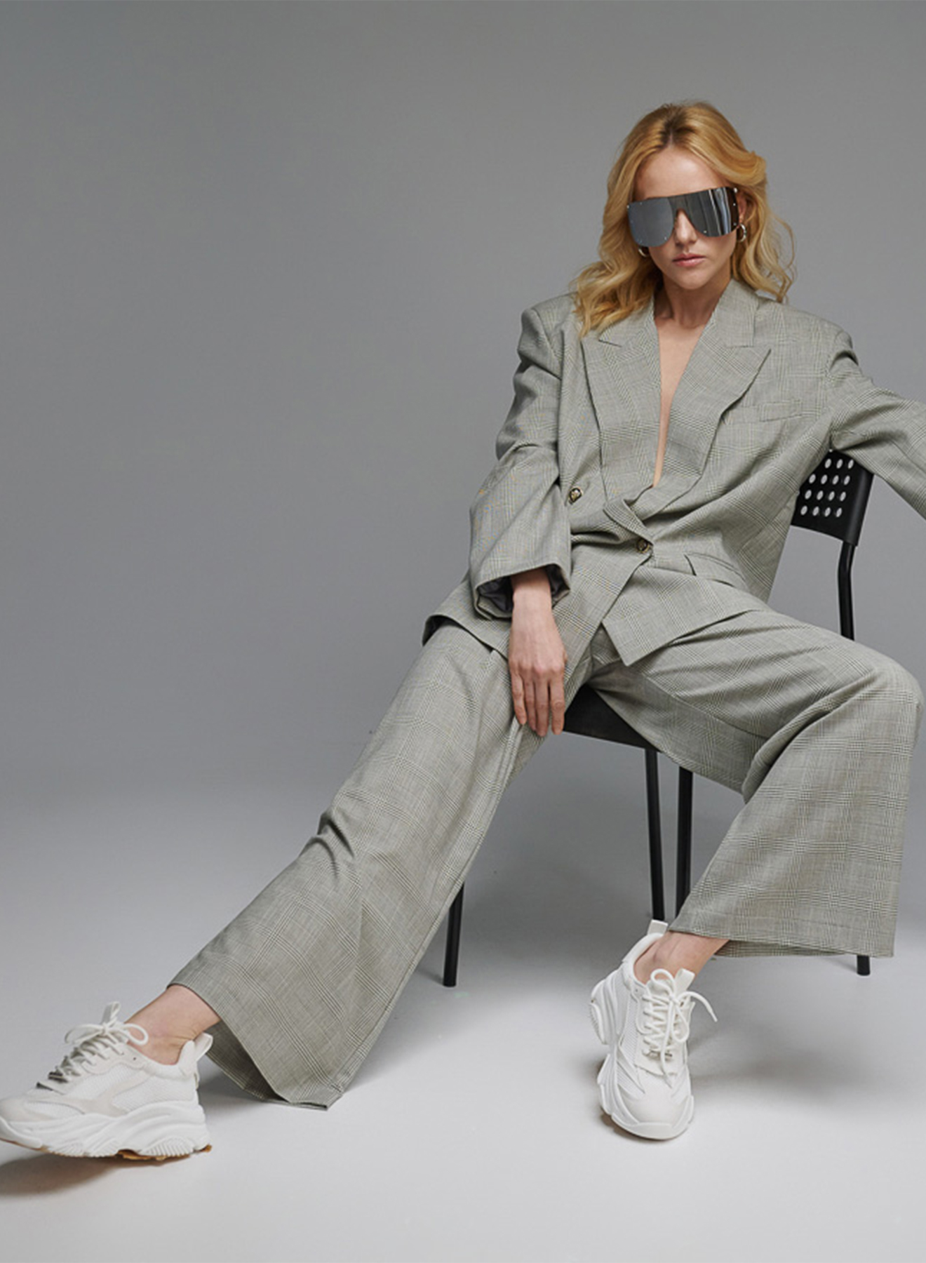 Γκρι wide legs καρό Παντελόνι Vicolo - 3