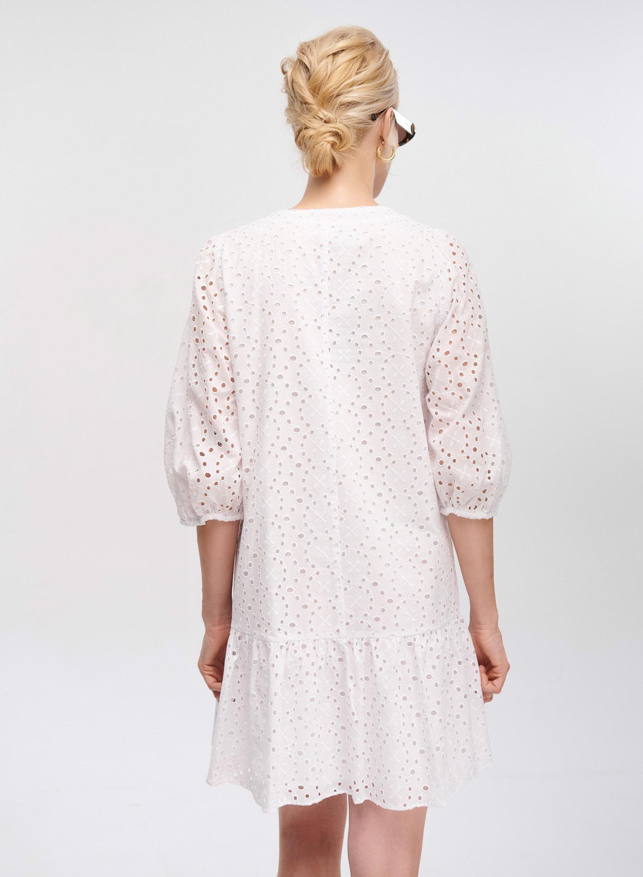 White Broderie dress with V-neck and three quarters sleeves Emme Marella - 5