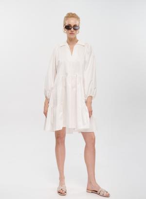 Λευκό κοντό Φόρεμα ποπλίνα με ζώνη "MARLEE" Devotion Twins - 33844