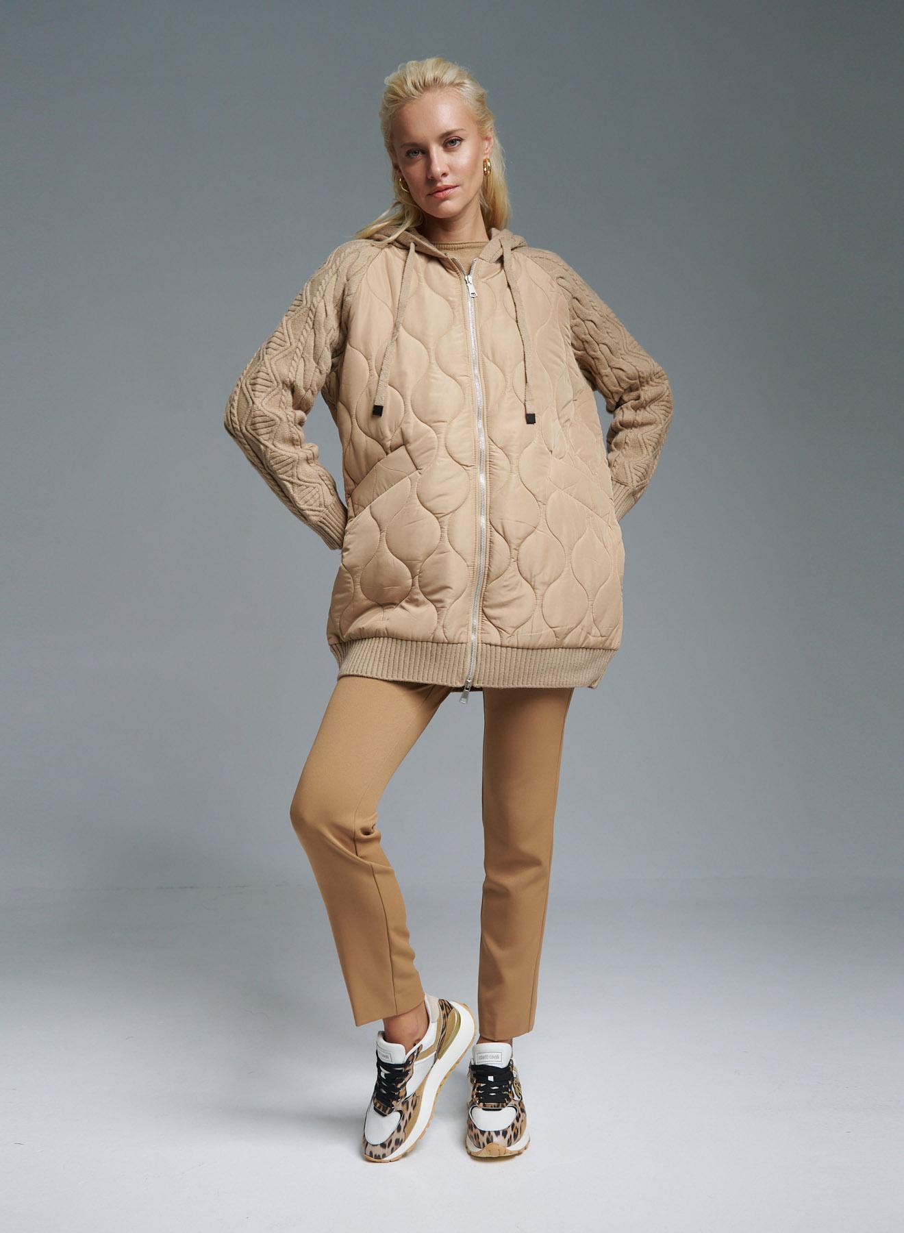 Beige long puffer Jacket with Knitted hood and sleeves Monte Cervino - 3