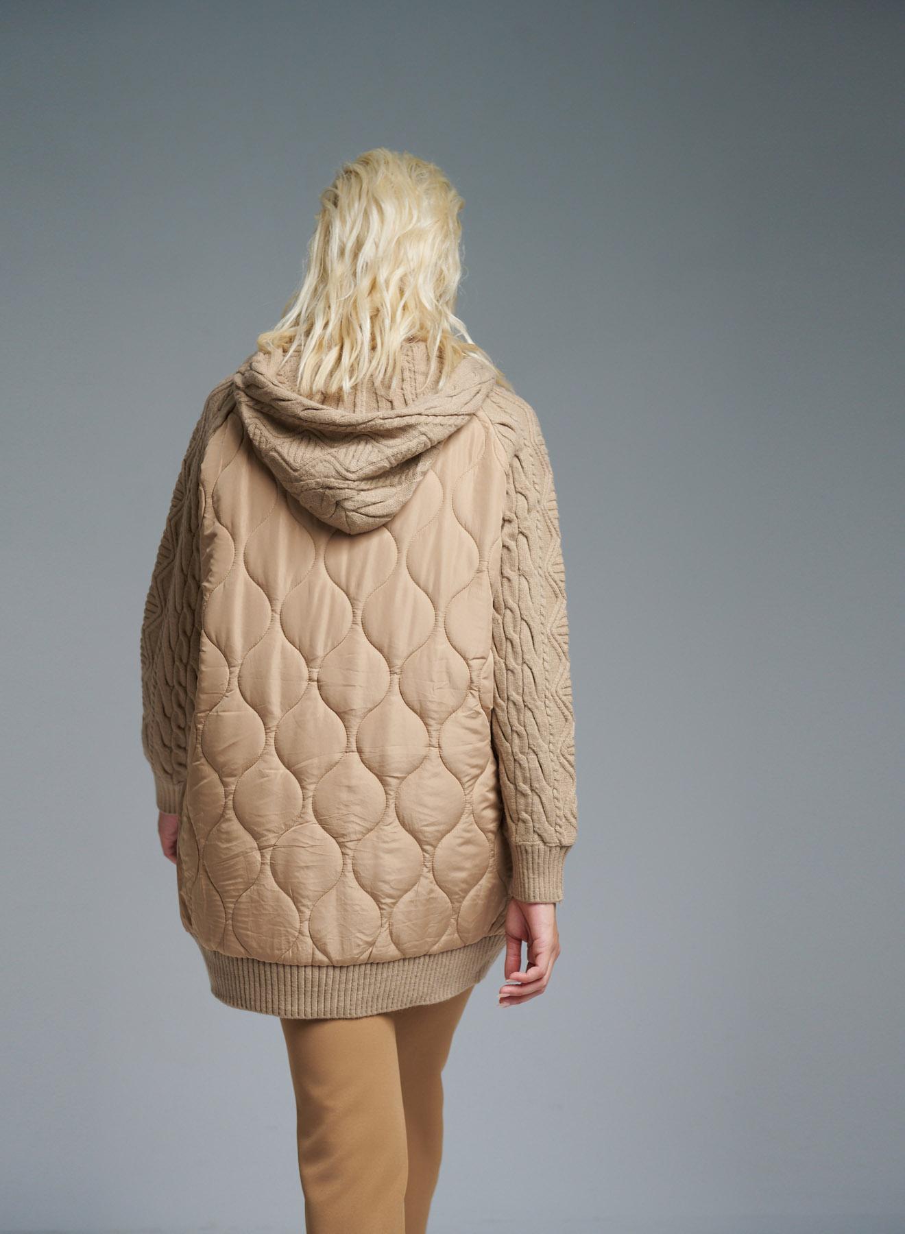 Beige long puffer Jacket with Knitted hood and sleeves Monte Cervino - 5