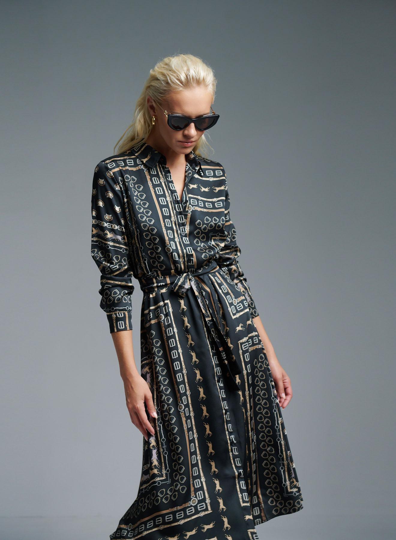 Black patterned Shirt Dress with belt Emme Marella - 3