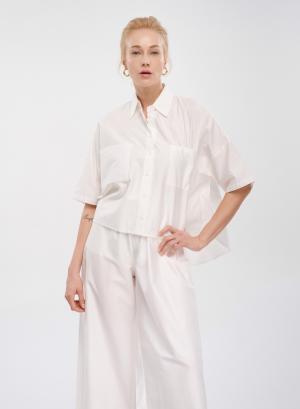 White poplin Shirt with short sleeves "ELANORA" Devotion Twins - 33877