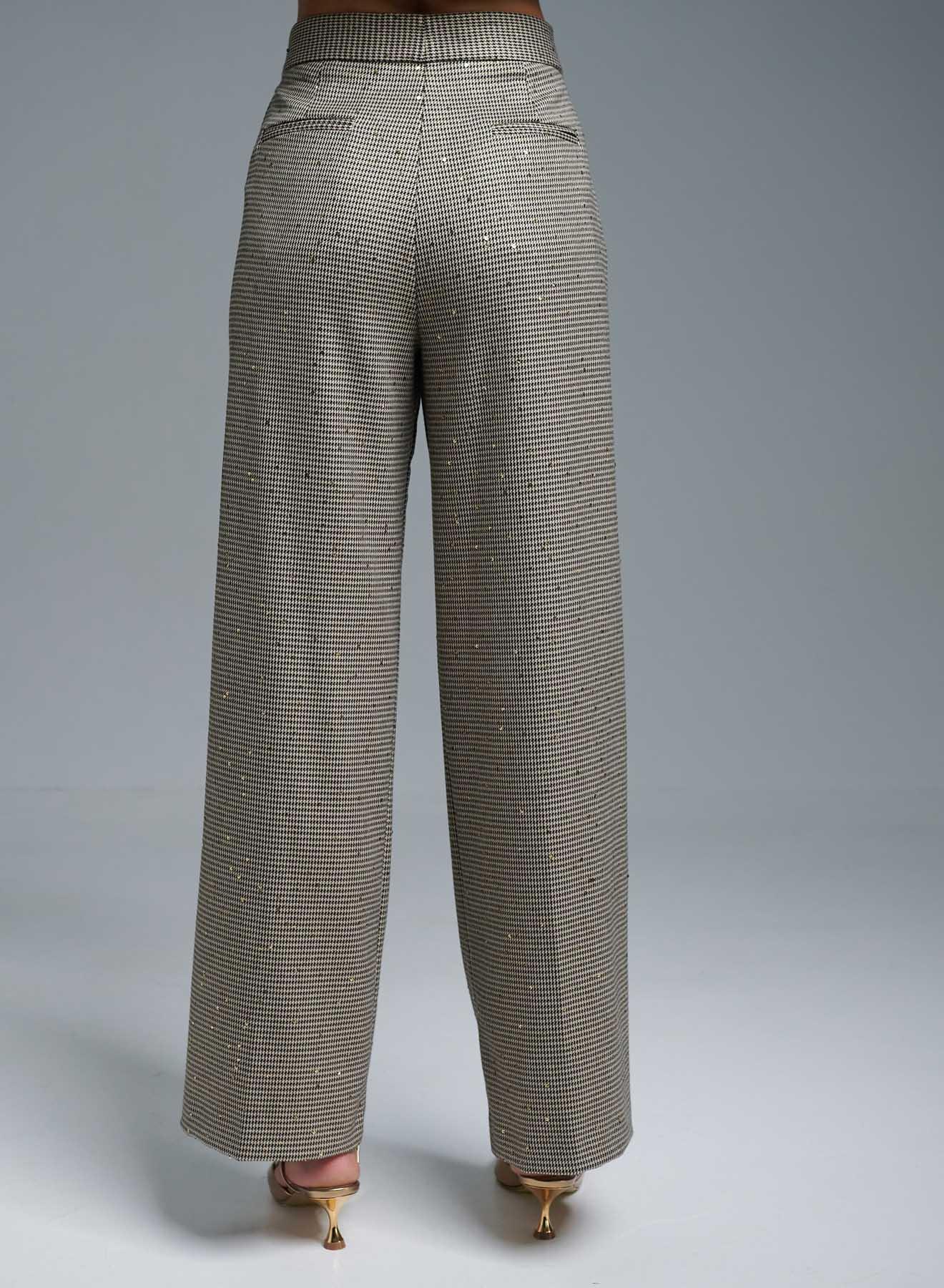 Black-White-Camel Pied De PouleTrousers with sequins Vicolo - 4