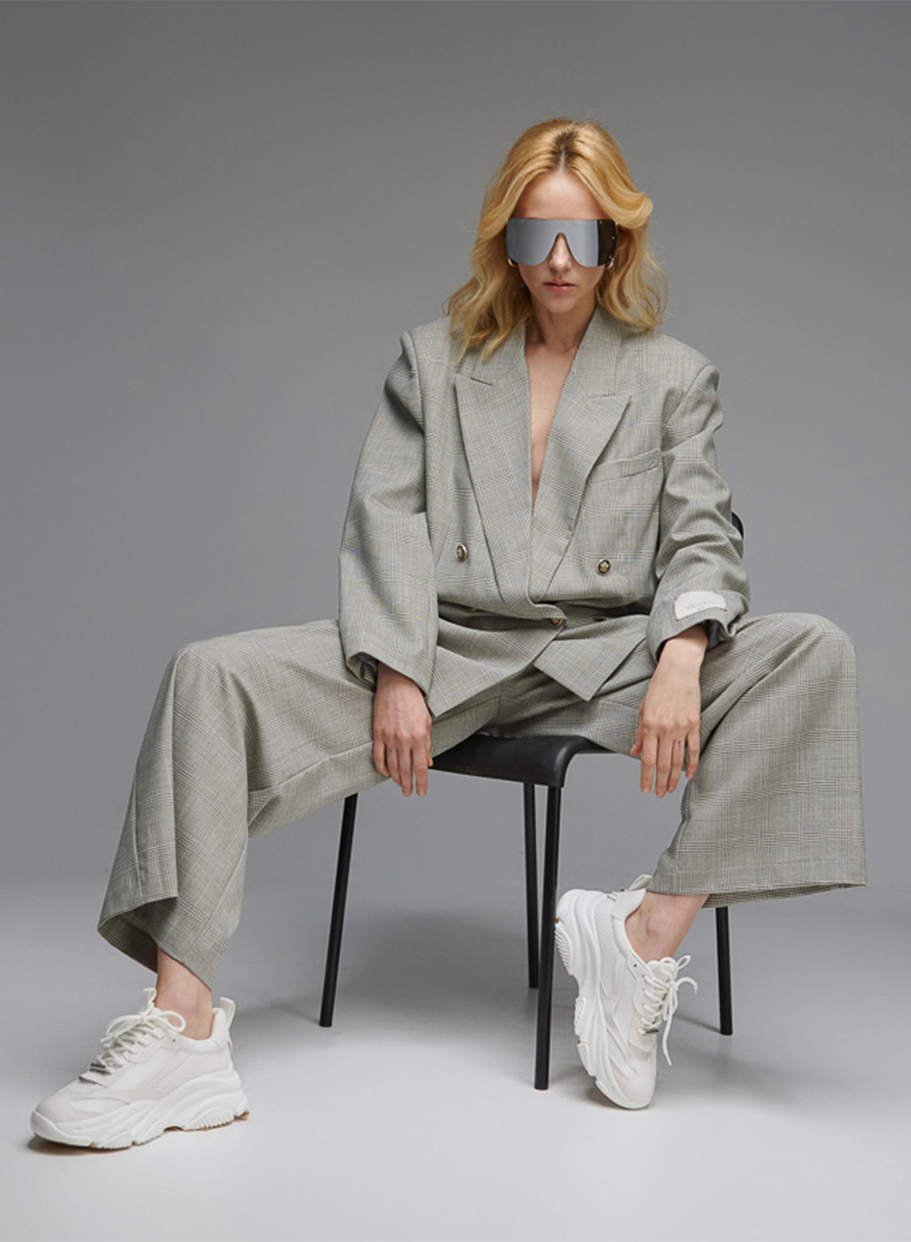 Γκρι wide legs καρό Παντελόνι Vicolo - 1