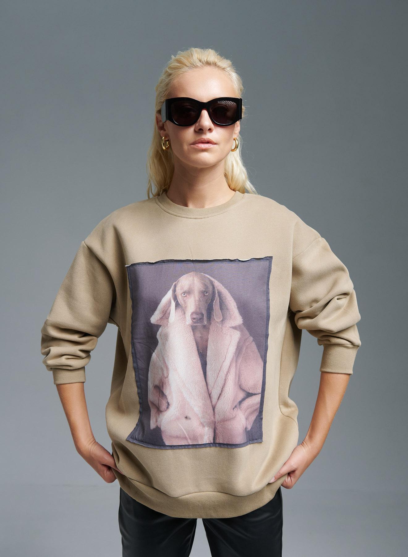 Beige printed Sweatshirt Lara - 1