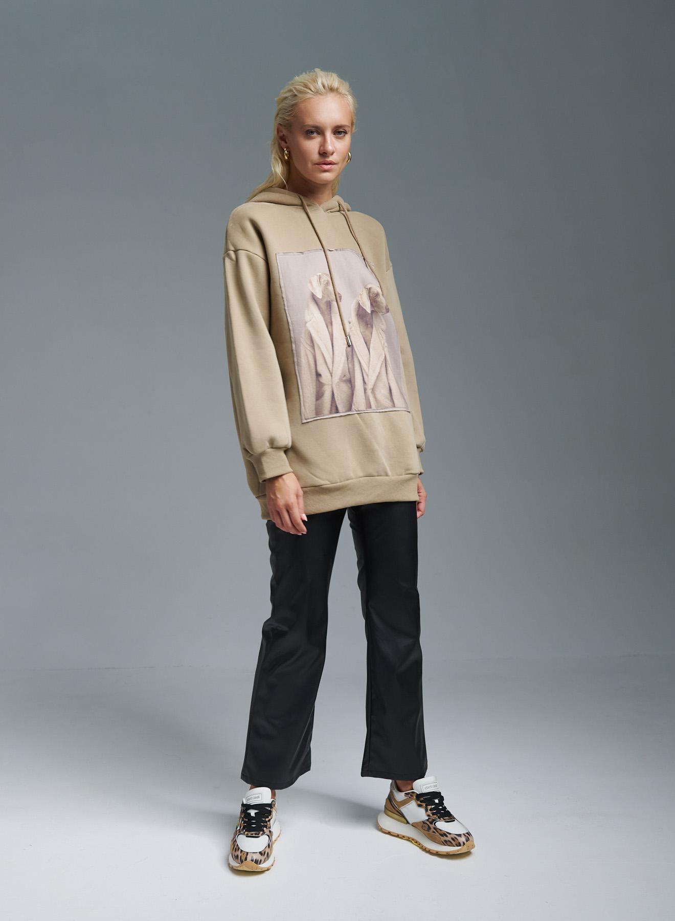 Beige printed Sweatshirt with hood Lara - 5