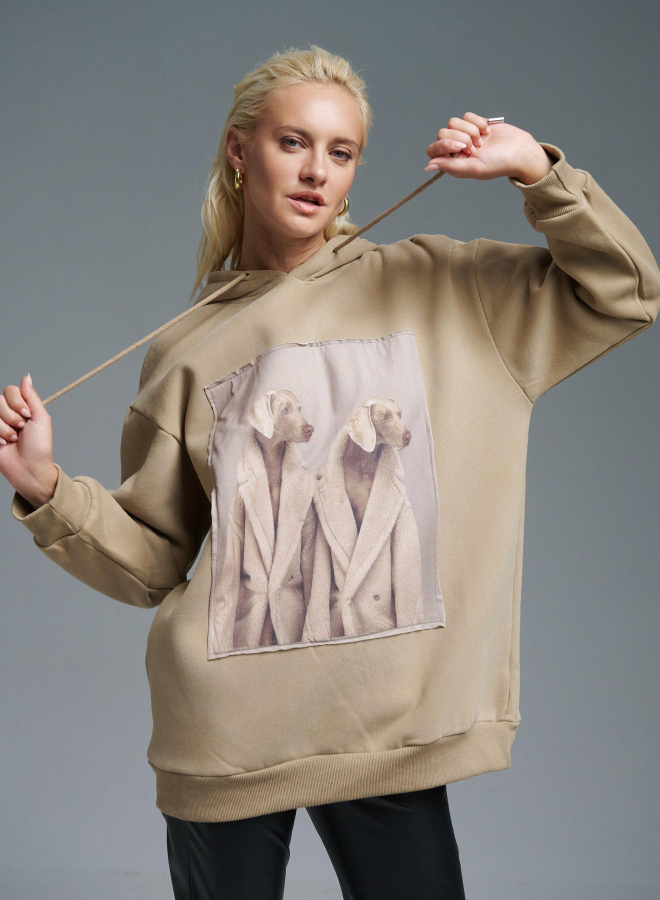 Beige printed Sweatshirt with hood Lara - 1