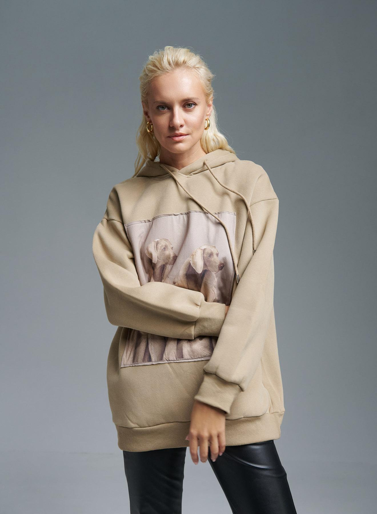 Beige printed Sweatshirt with hood Lara - 2