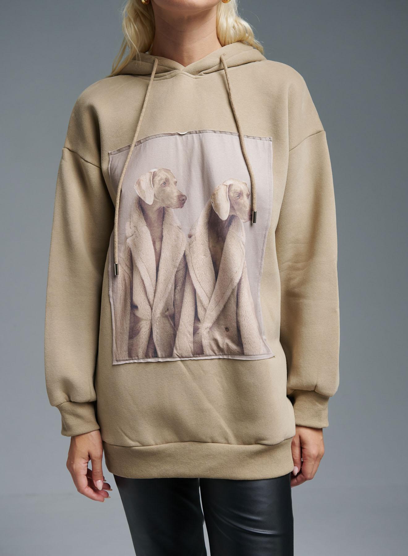 Beige printed Sweatshirt with hood Lara - 3