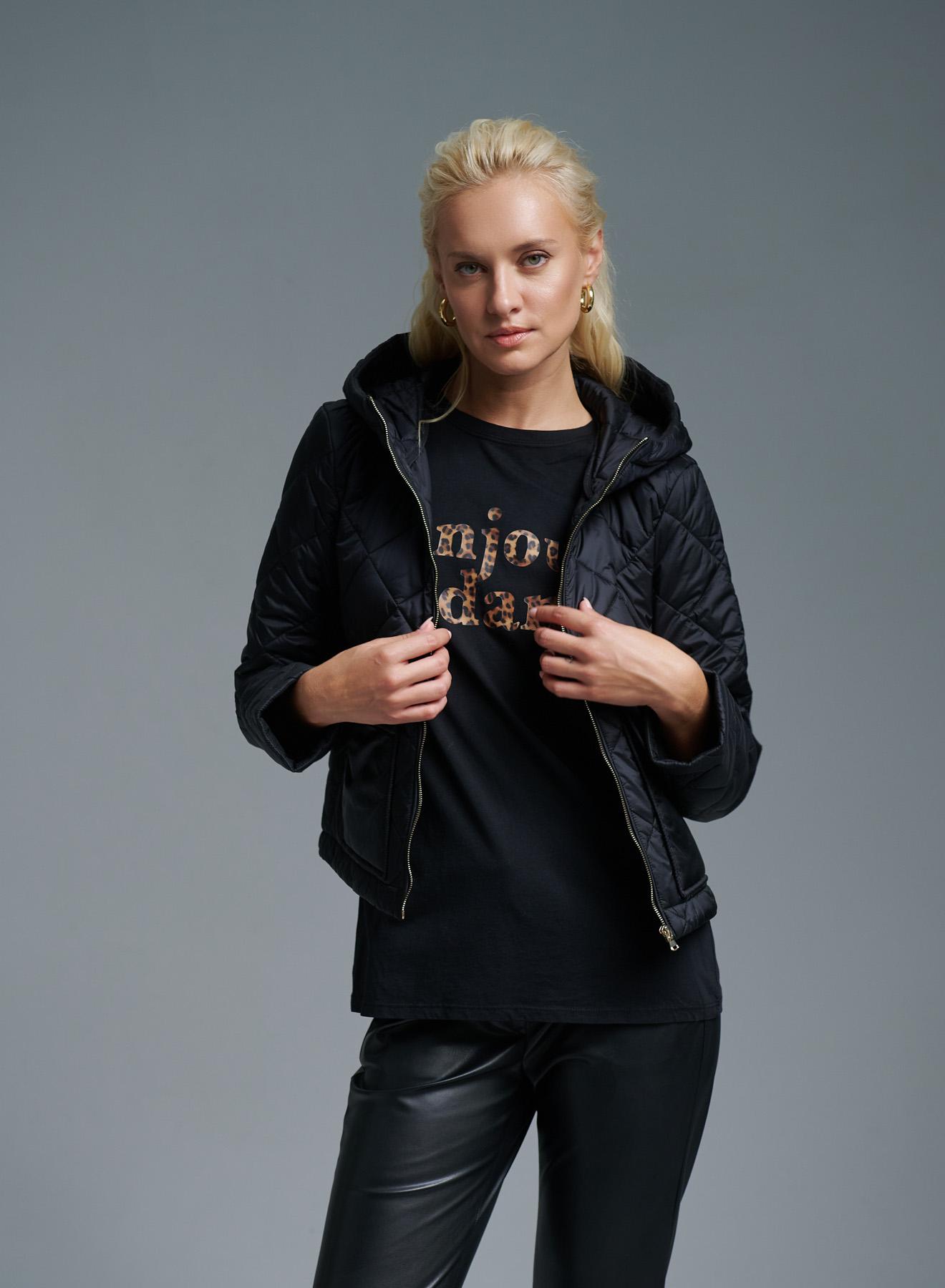 Black water-repellent padded jacket with hood Emme Marella - 5