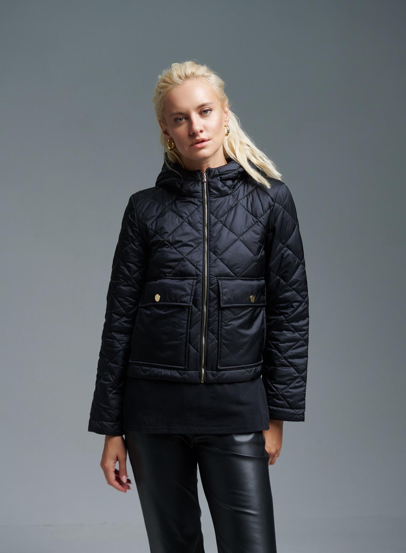 Black water-repellent padded jacket with hood Emme Marella - 1