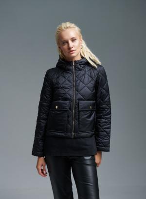 Black water-repellent padded jacket with hood Emme Marella - 35877