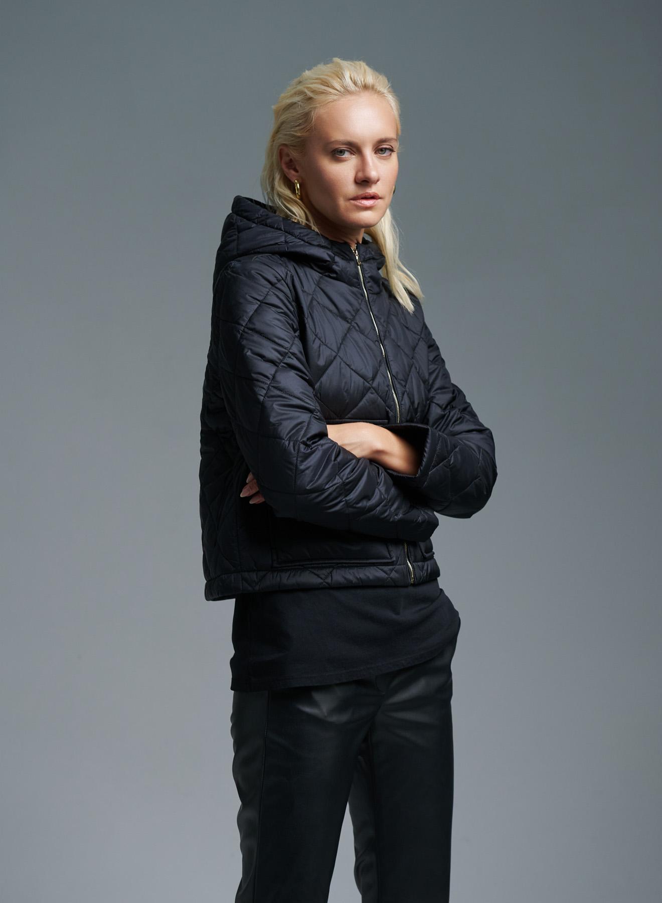 Black water-repellent padded jacket with hood Emme Marella - 3