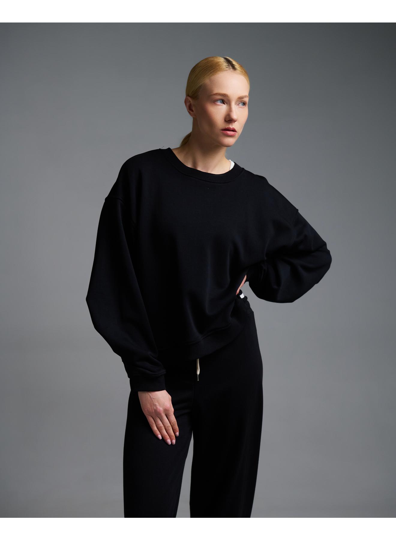 Μαύρη loose fit Μπλούζα Φούτερ με πιέτες στον αγκώνα Vicolo - 1