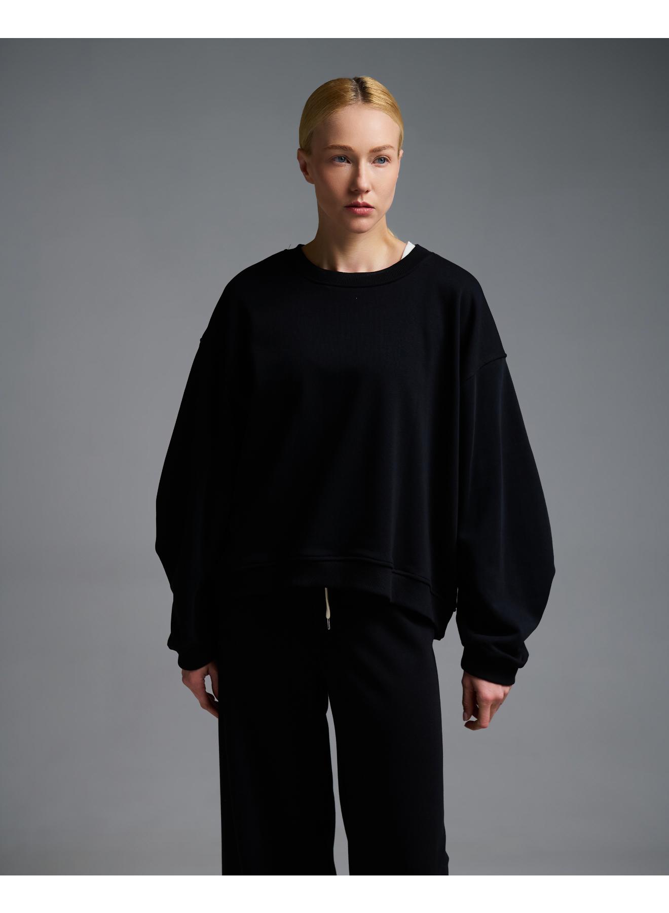 Μαύρη loose fit Μπλούζα Φούτερ με πιέτες στον αγκώνα Vicolo - 2