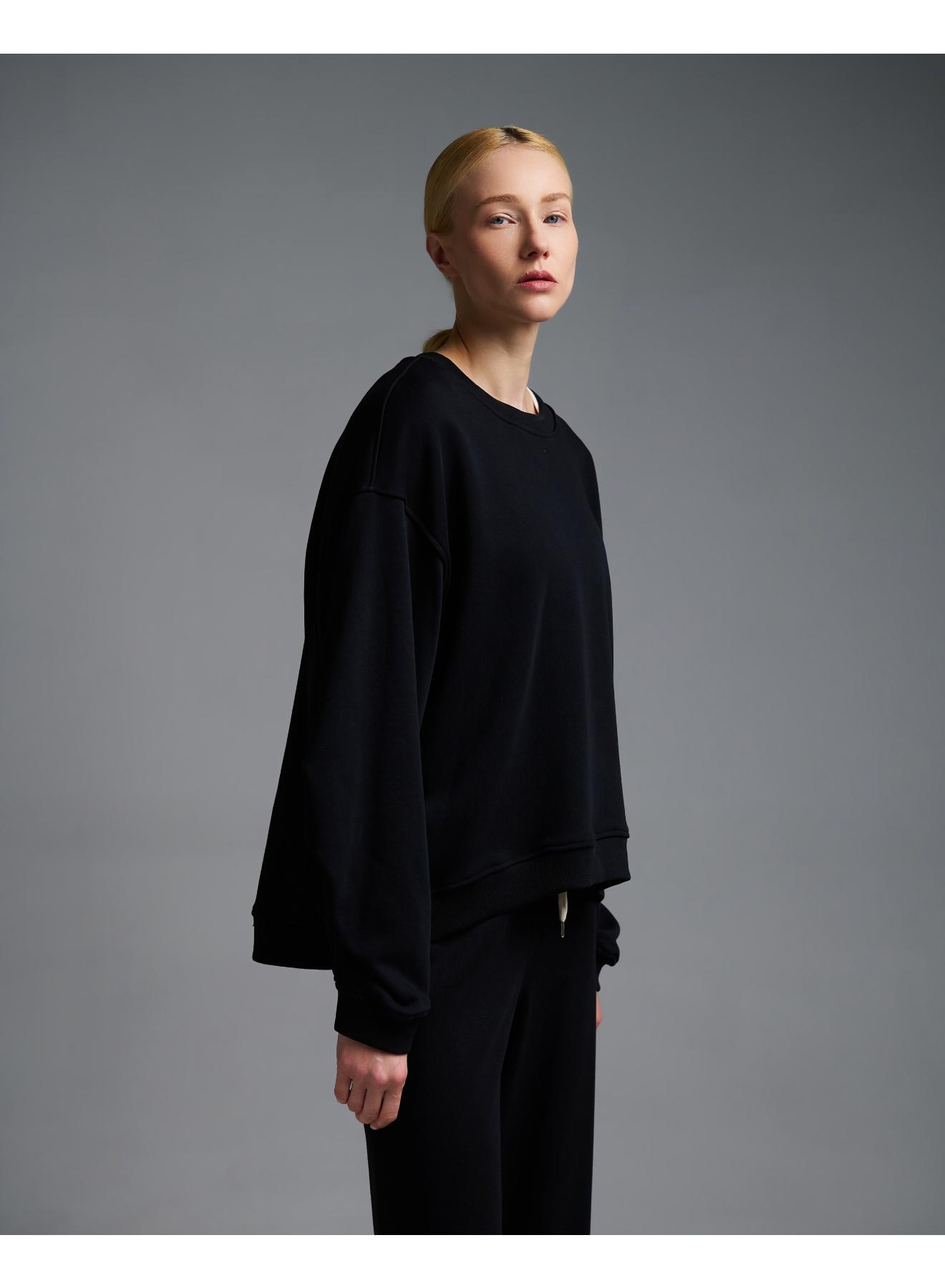 Μαύρη loose fit Μπλούζα Φούτερ με πιέτες στον αγκώνα Vicolo - 3