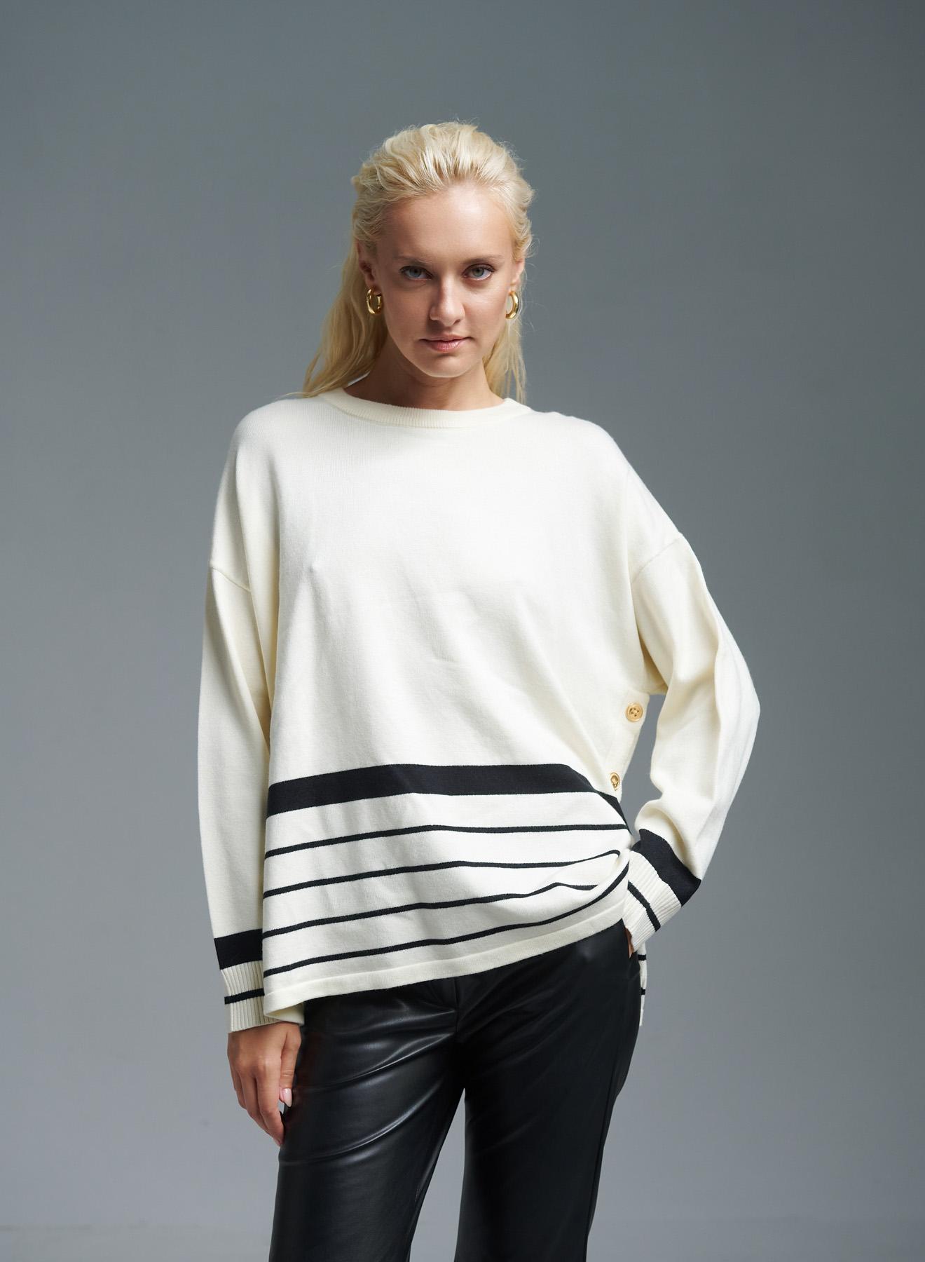 White-Black Sweater with stripes Finery - 1