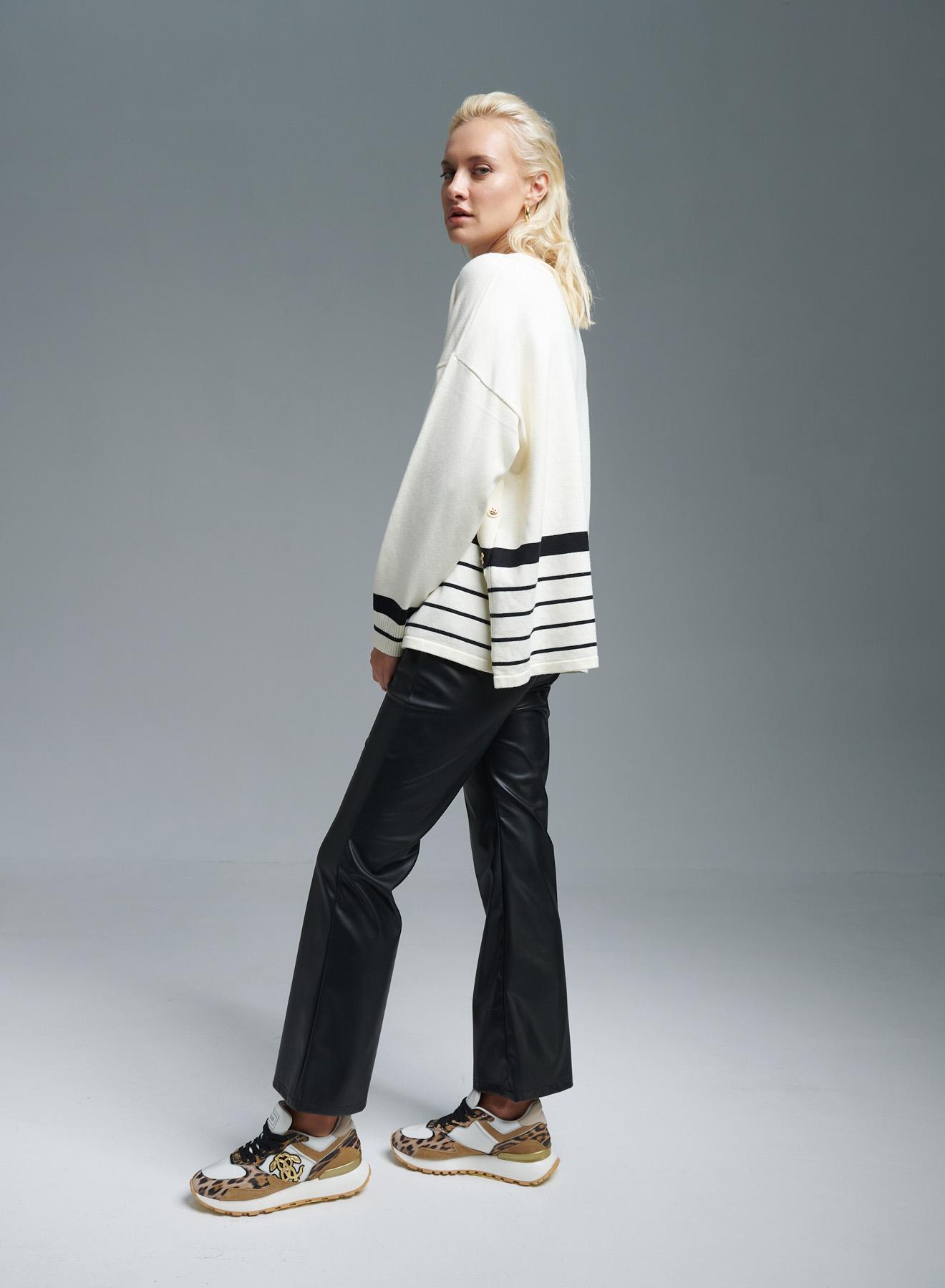 White-Black Sweater with stripes Finery - 5