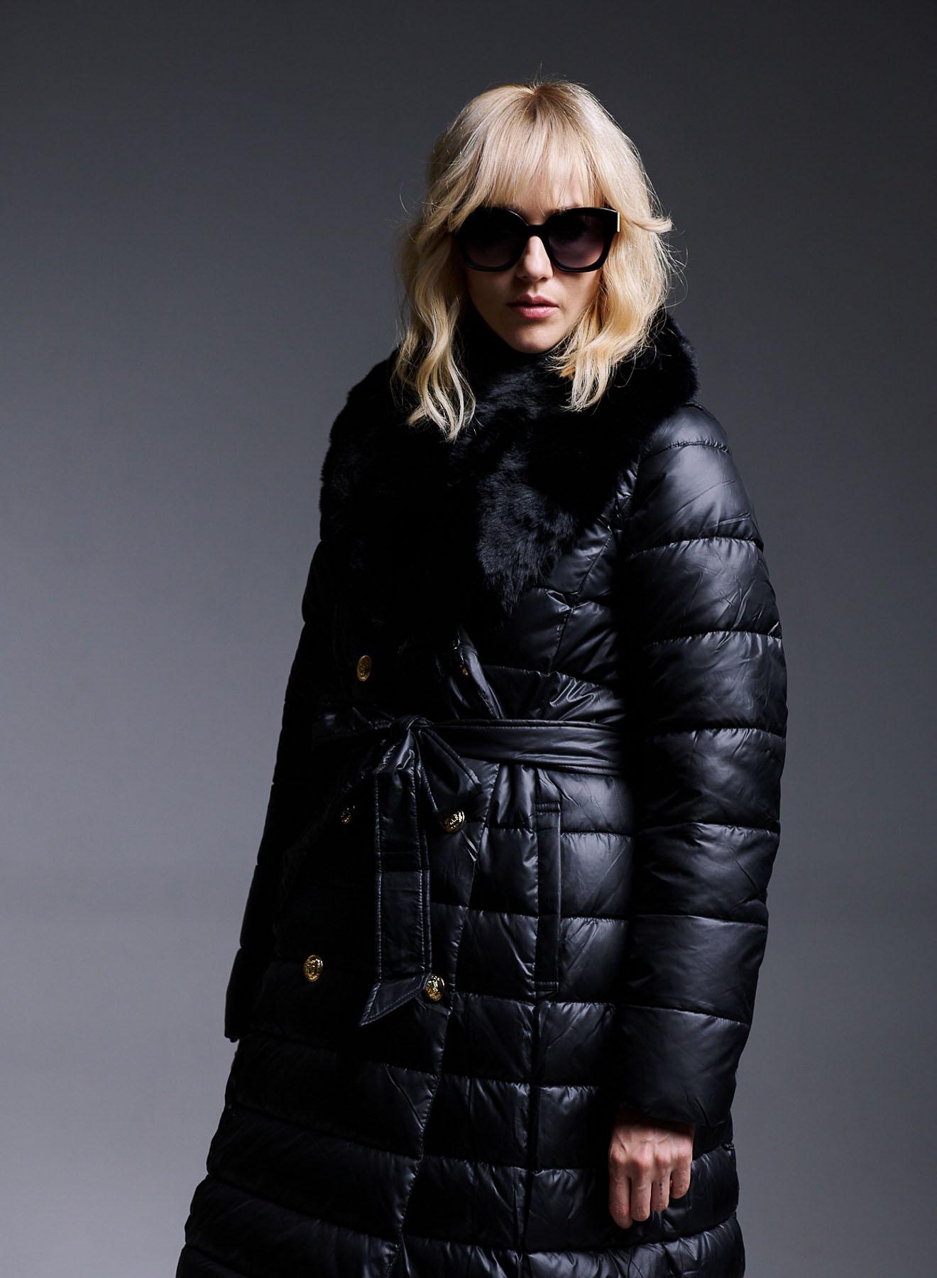 Double-breasted Puffer Jacket with Detachable Sleeves and Detachable Eco-Fur Collar - 4