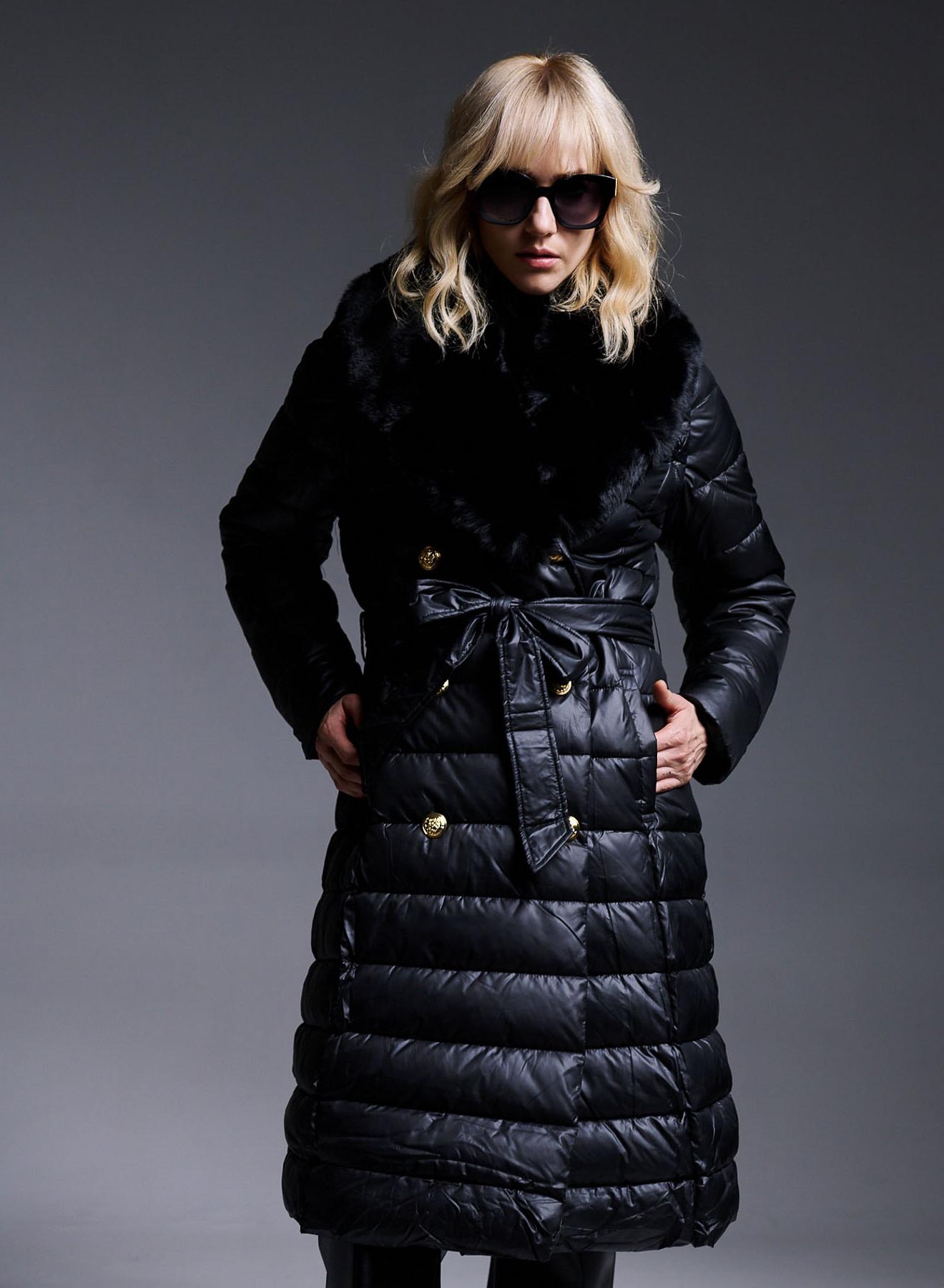 Double-breasted Puffer Jacket with Detachable Sleeves and Detachable Eco-Fur Collar - 1