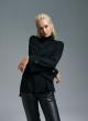 Black turtleneck Sweater with long sleeves with turn ups Lara - 1