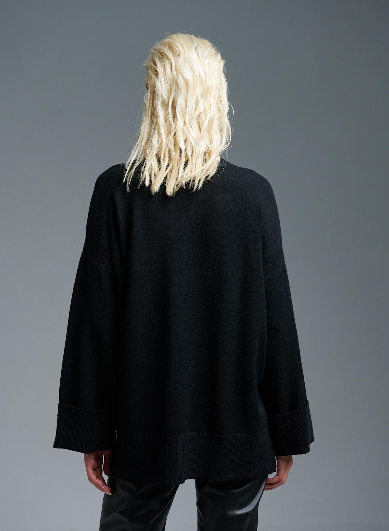 Black turtleneck Sweater with long sleeves with turn ups Lara - 4