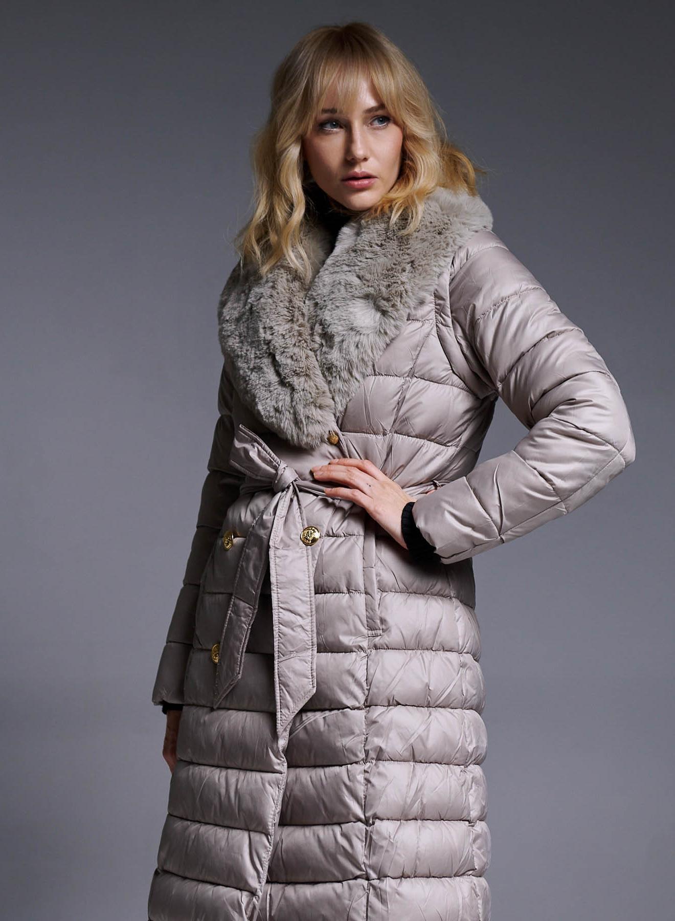 Double-breasted Puffer Jacket with Detachable Sleeves and Detachable Eco-Fur Collar - 5