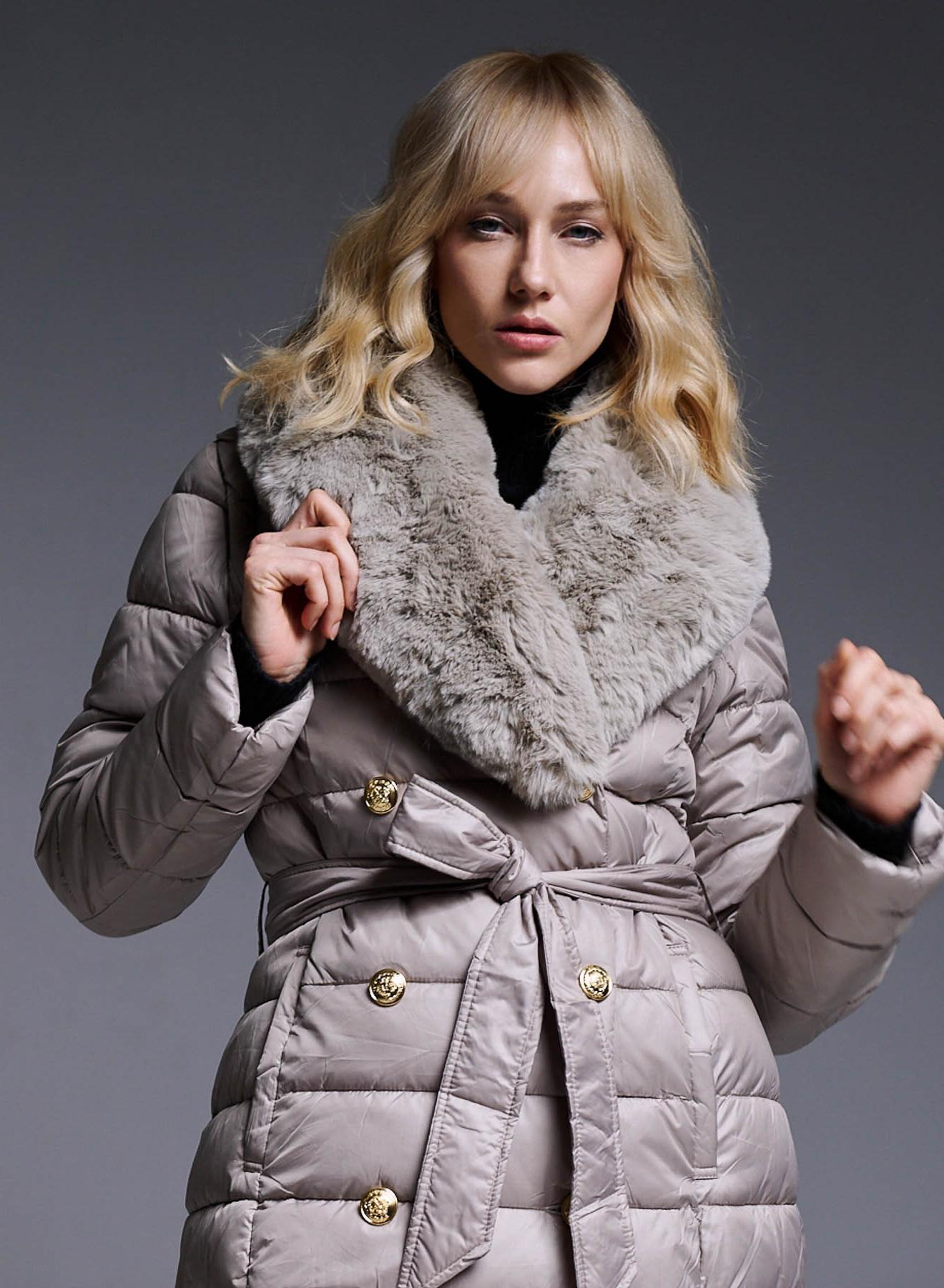 Double-breasted Puffer Jacket with Detachable Sleeves and Detachable Eco-Fur Collar - 4