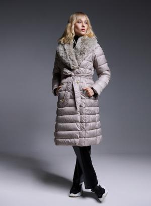 Double-breasted Puffer Jacket with Detachable Sleeves and Detachable Eco-Fur Collar - 25150
