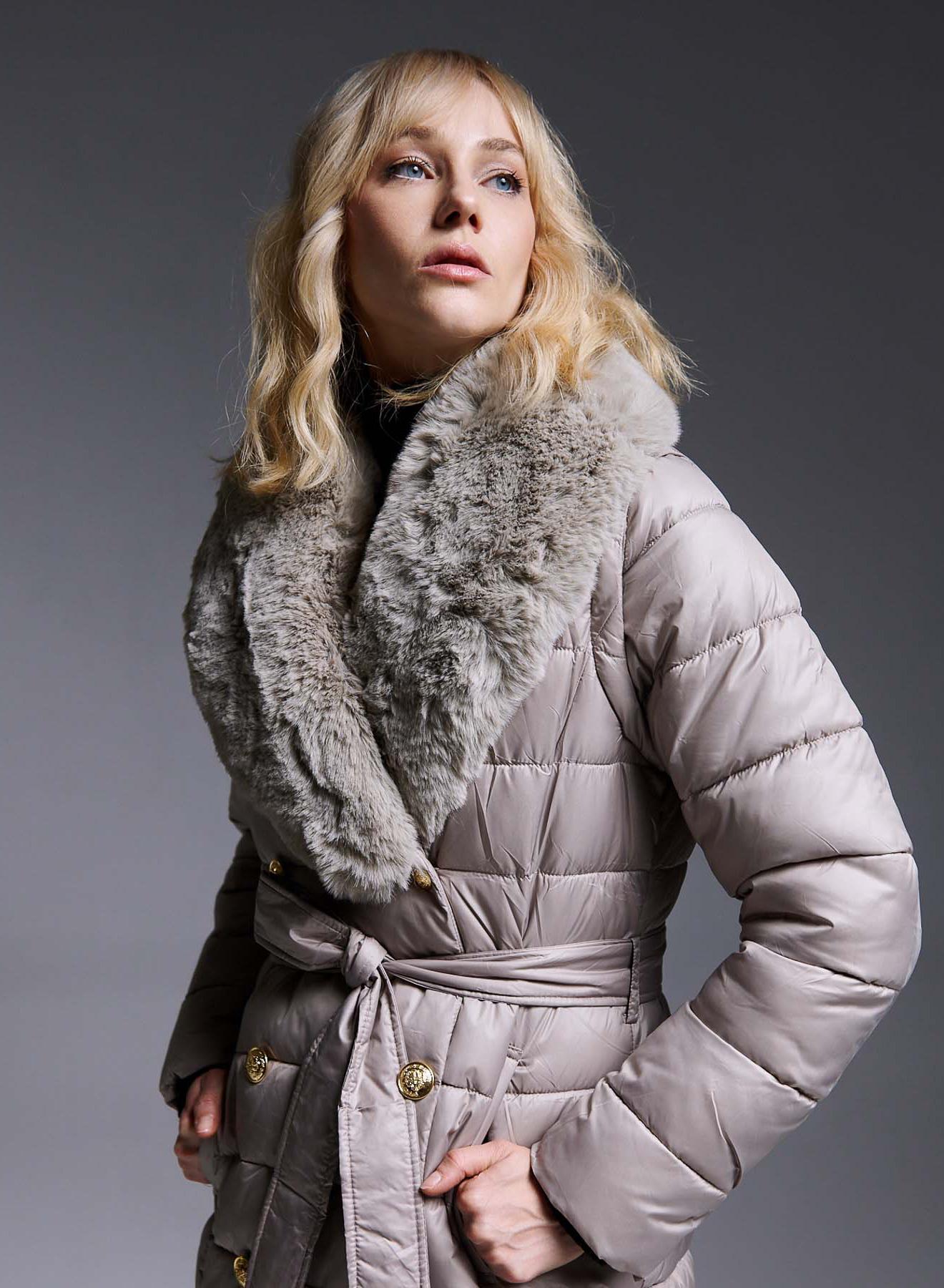 Double-breasted Puffer Jacket with Detachable Sleeves and Detachable Eco-Fur Collar - 2