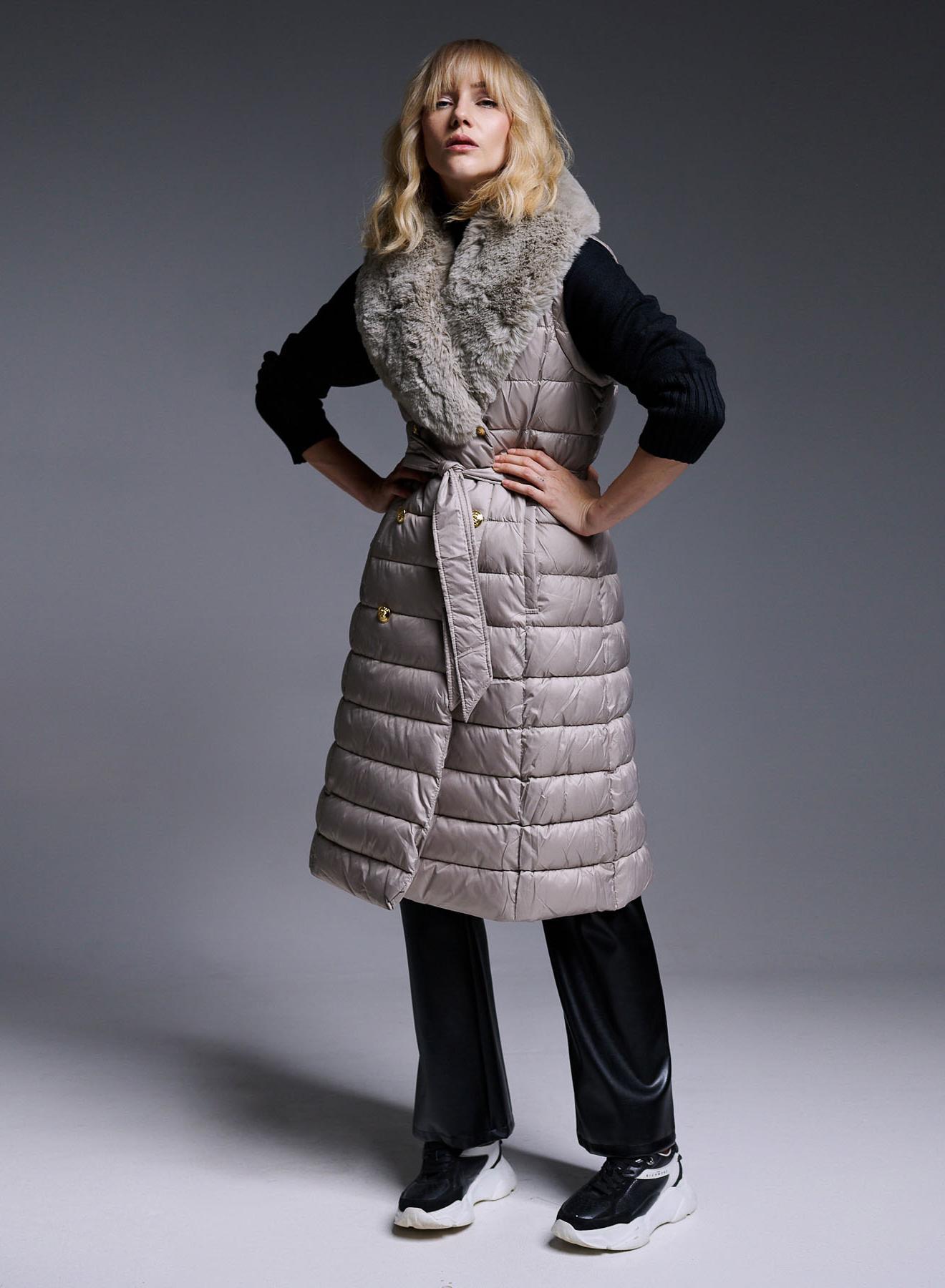 Double-breasted Puffer Jacket with Detachable Sleeves and Detachable Eco-Fur Collar - 6