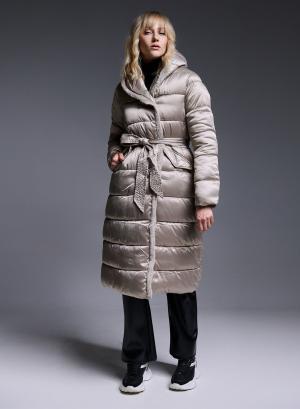 Double-breasted Puffer Jacket with hood and belt - 25166