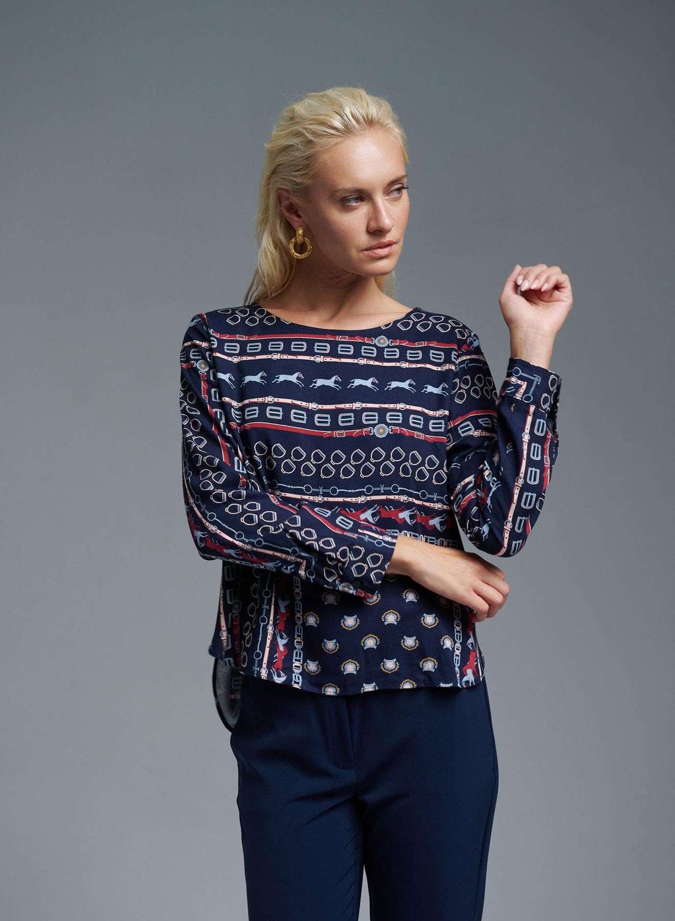 Navy Blue printed Blouse Emme Marella - 2