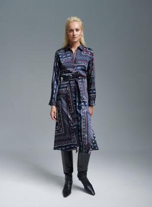 Navy Blue patterned Shirt Dress with belt Emme Marella - 36007