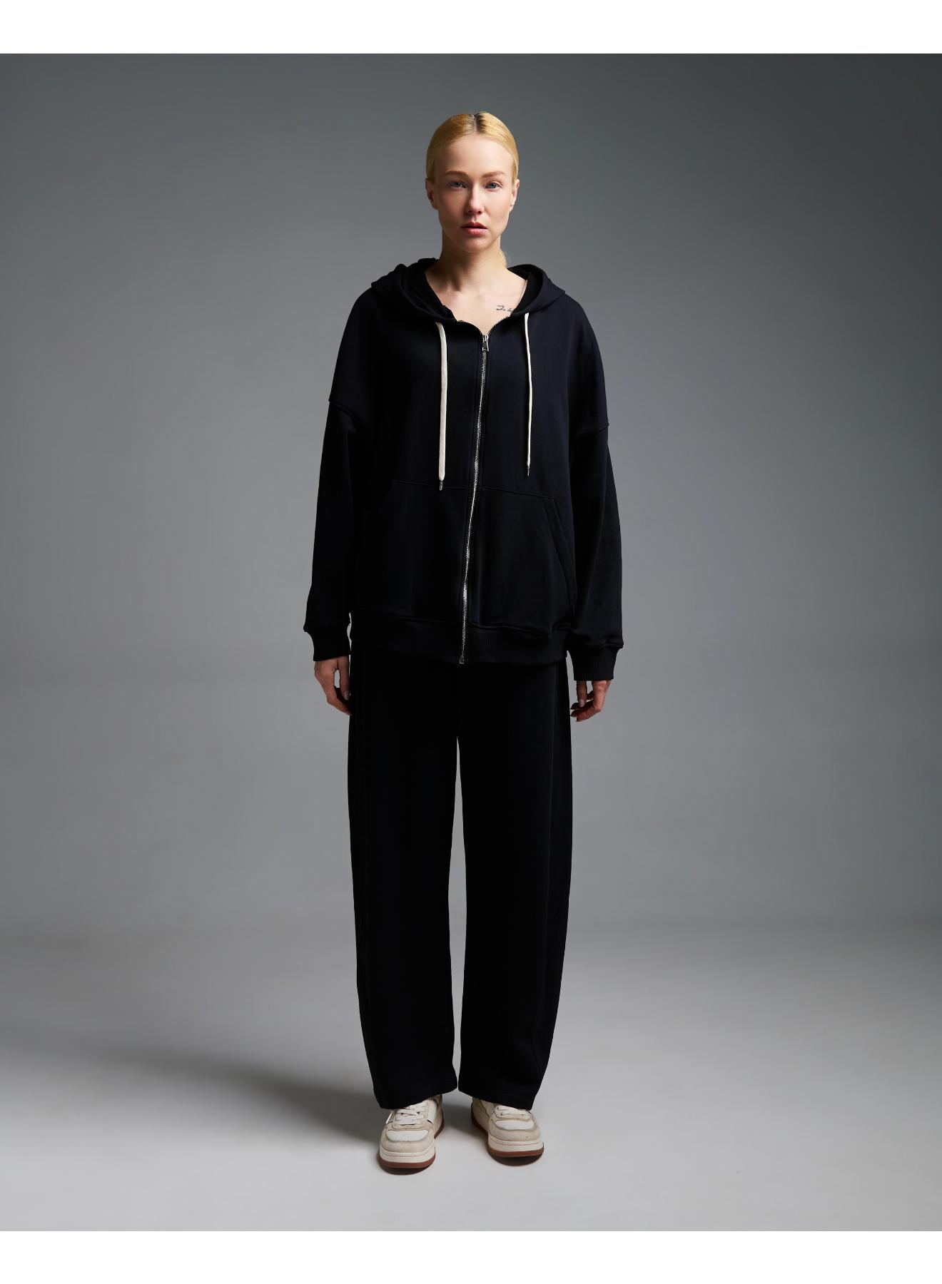 Μαύρη Φούτερ Ζακέτα με φερμουάρ και με κουκούλα Vicolo - 3