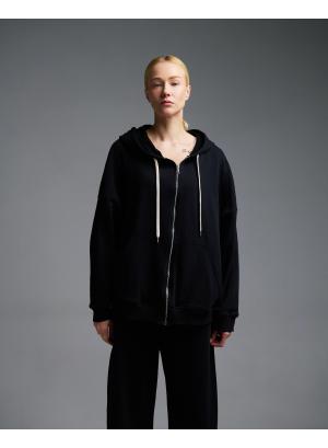 Μαύρη Φούτερ Ζακέτα με φερμουάρ και με κουκούλα Vicolo - 55537