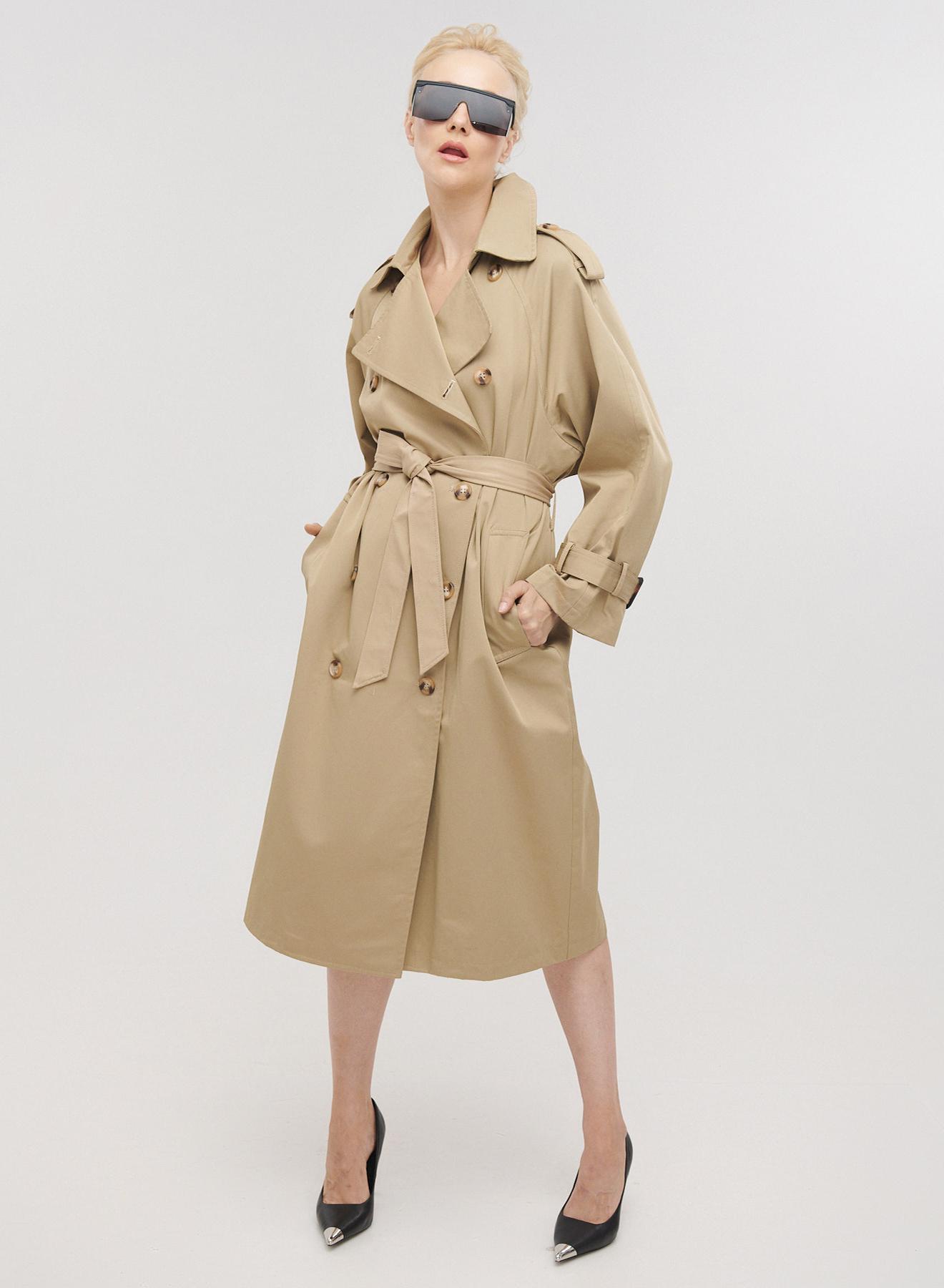 Long double-breasted trench coat with belt - 1