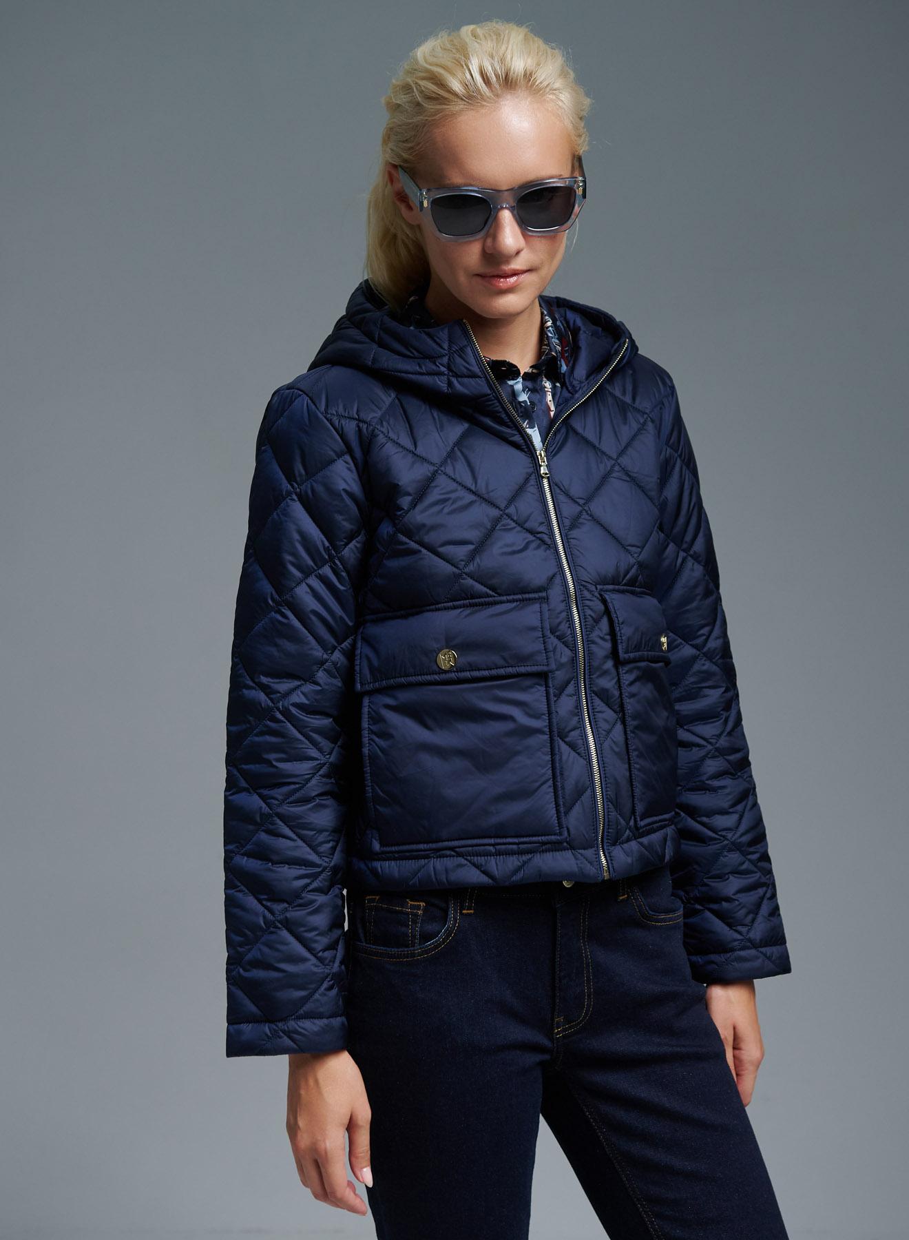 Navy Blue  water-repellent padded jacket with hood Emme Marella - 1