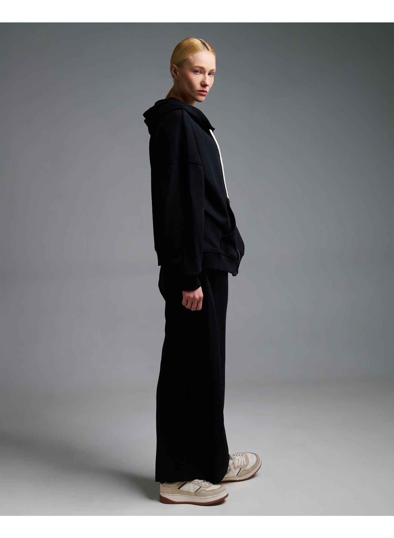 Μαύρη Φούτερ Ζακέτα με φερμουάρ και με κουκούλα Vicolo - 4