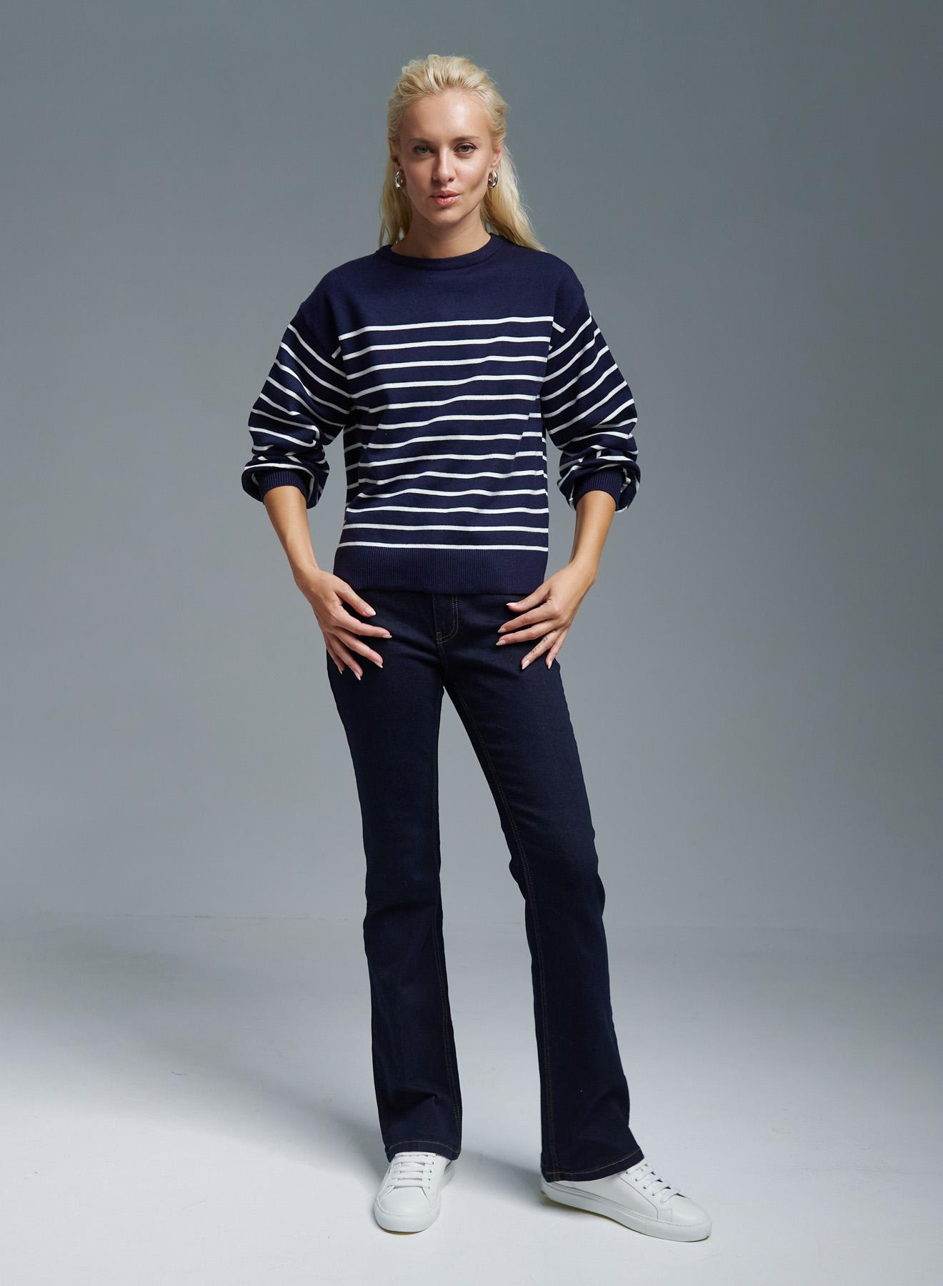 Navy Blue Five-pocket jeans in stretch cotton with a slim flare line Emme Marella - 2