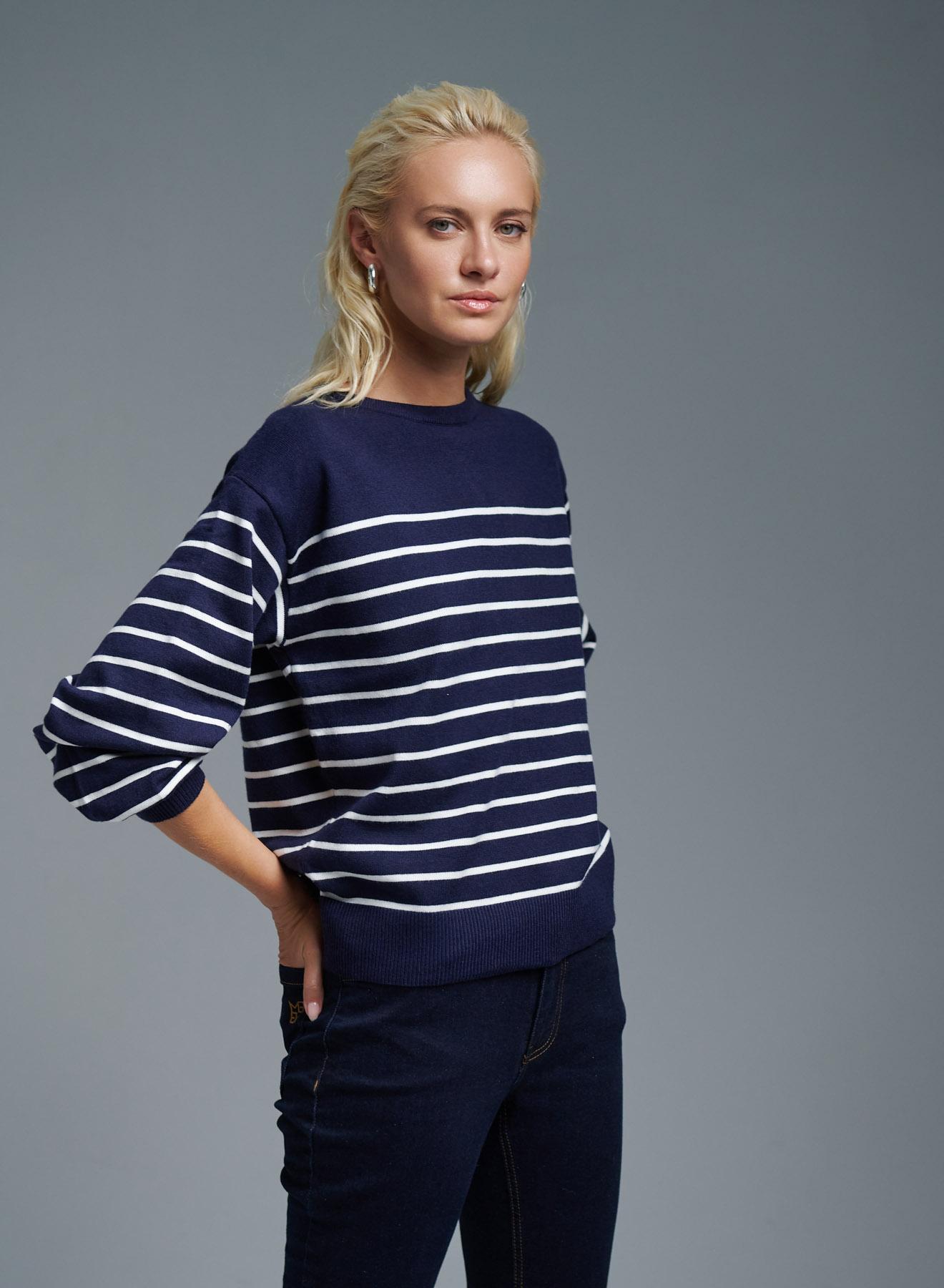 Blue-White Sweater with stripes Finery - 1