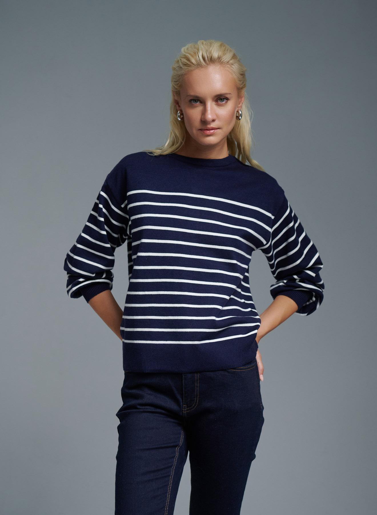 Blue-White Sweater with stripes Finery - 2