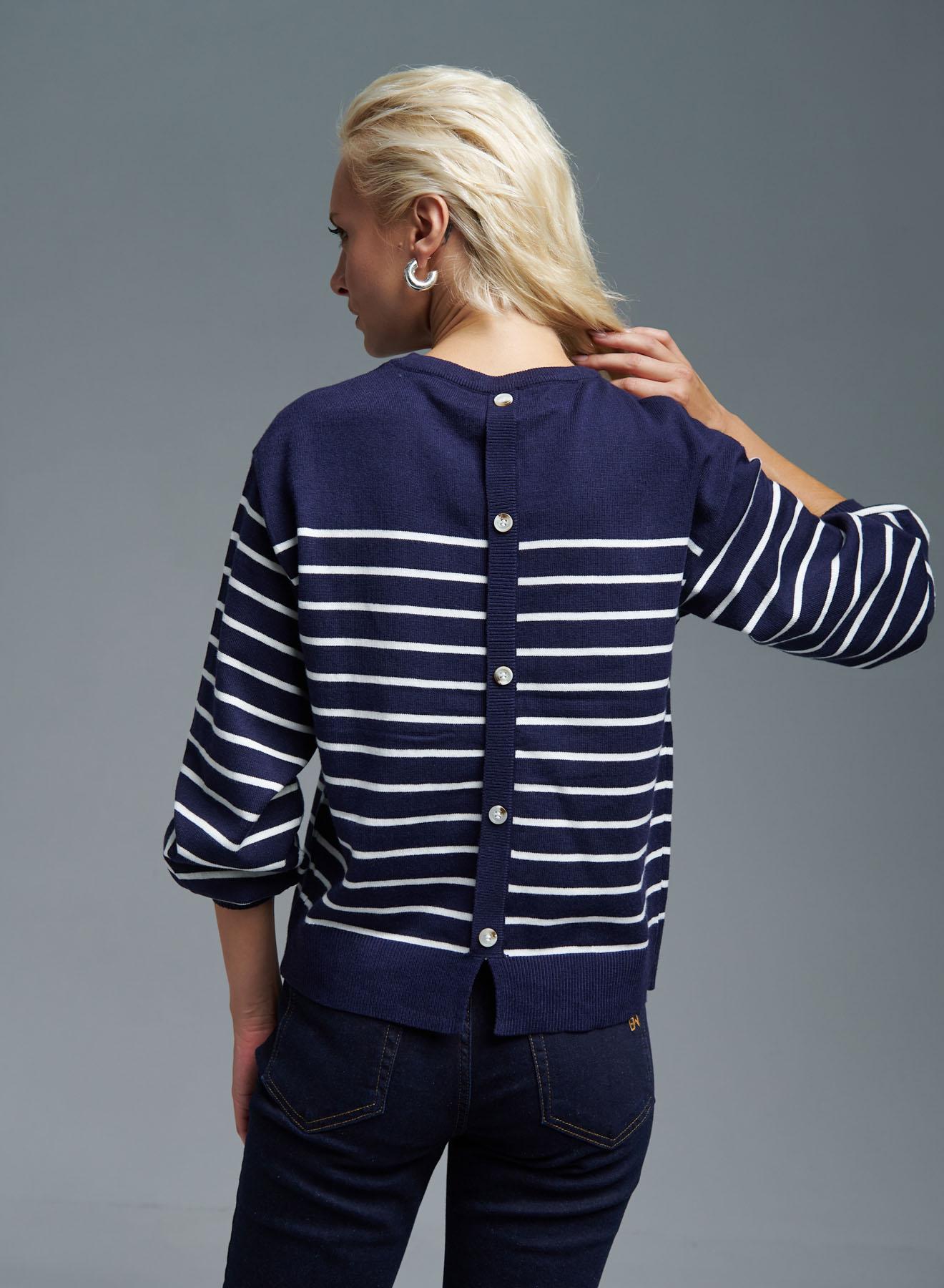 Blue-White Sweater with stripes Finery - 3