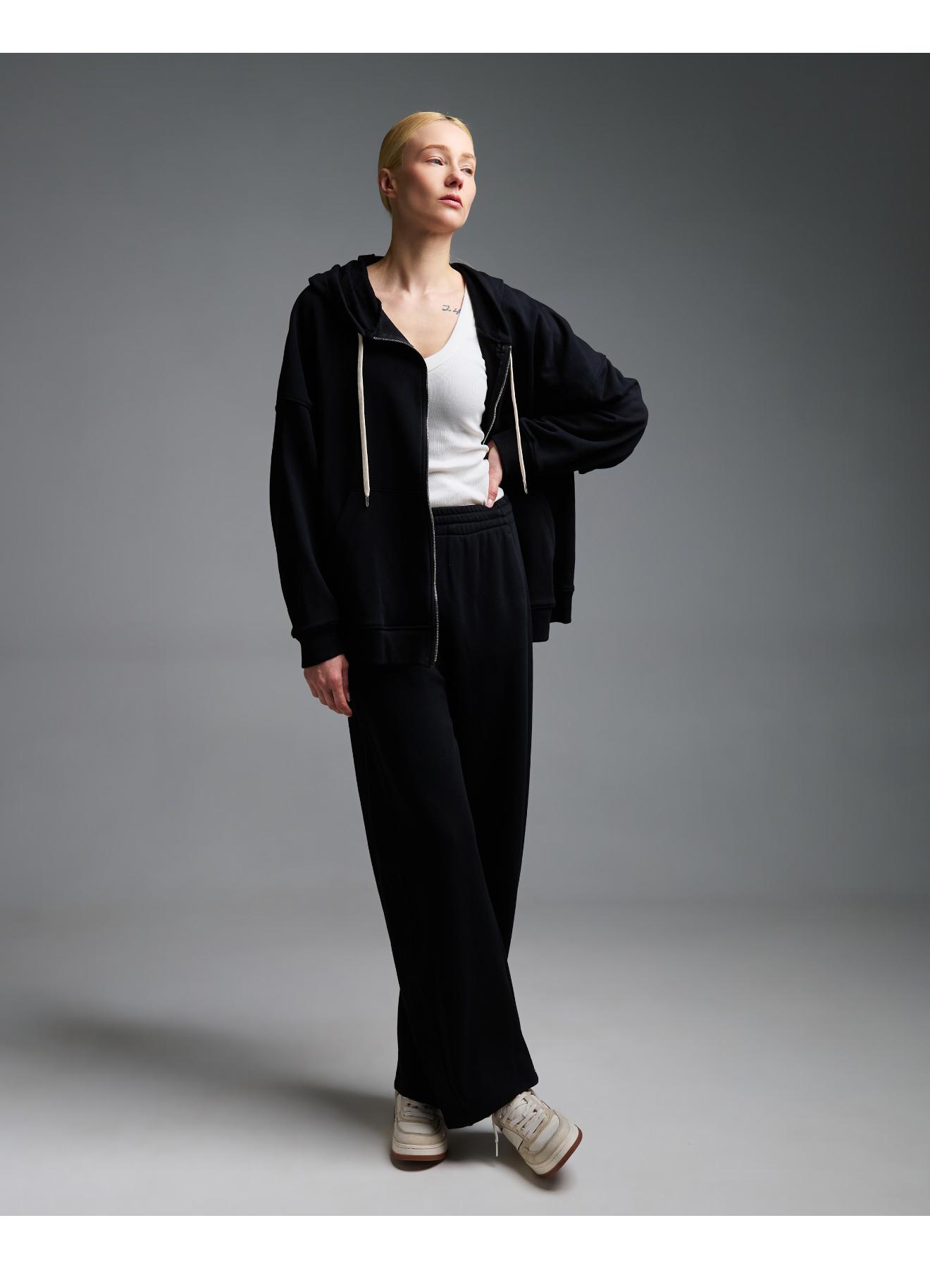 Μαύρη Φούτερ Ζακέτα με φερμουάρ και με κουκούλα Vicolo - 5