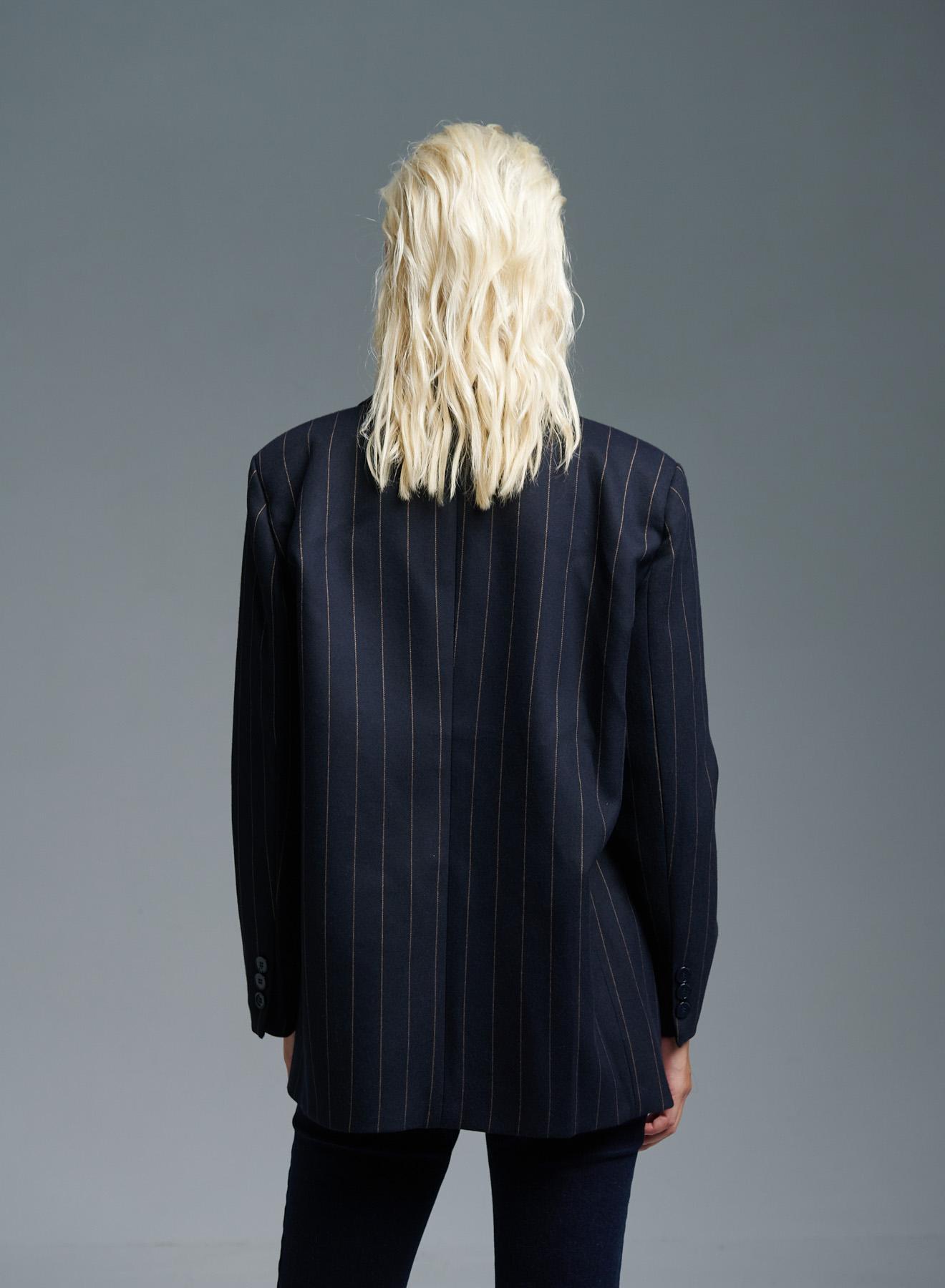 Dark Blue pinstriped Jacket with decorative stitched badges Vicolo  - 5