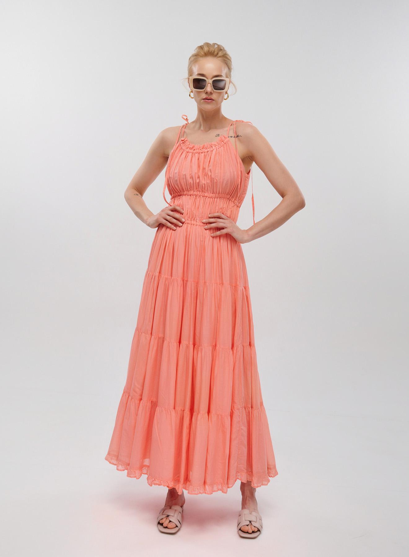 Coral long sleeveless voile Dress "VALERIA" Devotion Twins - 2