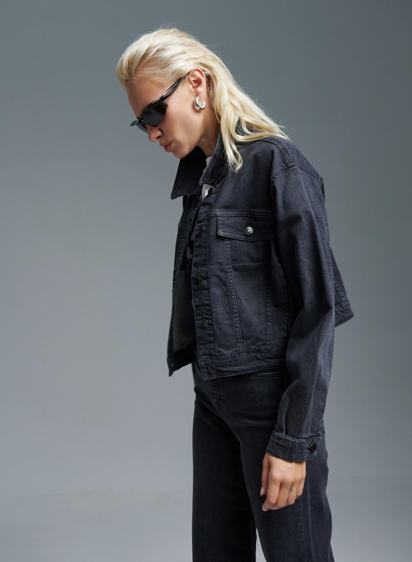 Black stretch cotton Denim Jacket, straight fit Emme Marella - 2