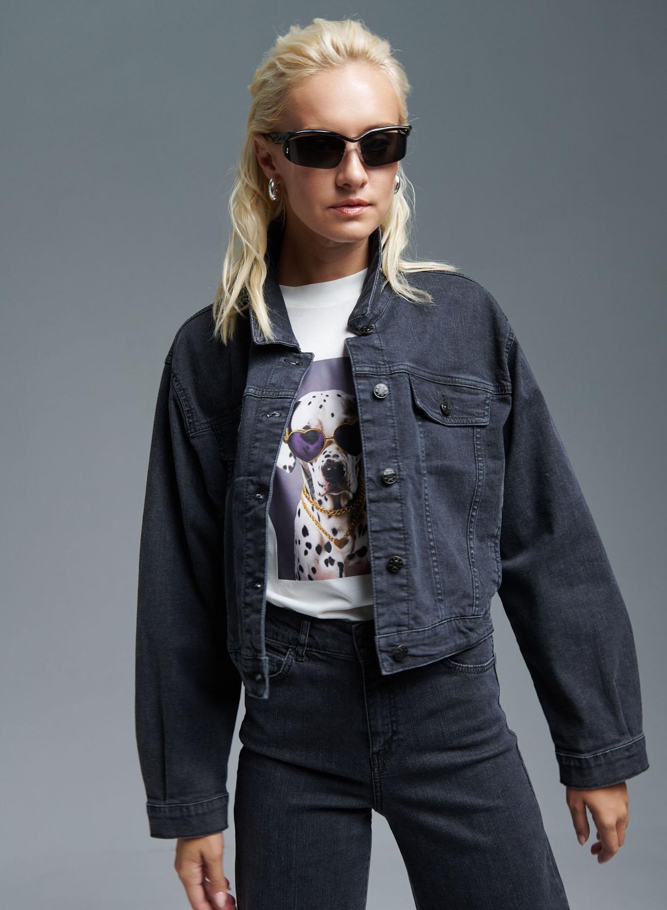 Black stretch cotton Denim Jacket, straight fit Emme Marella - 3